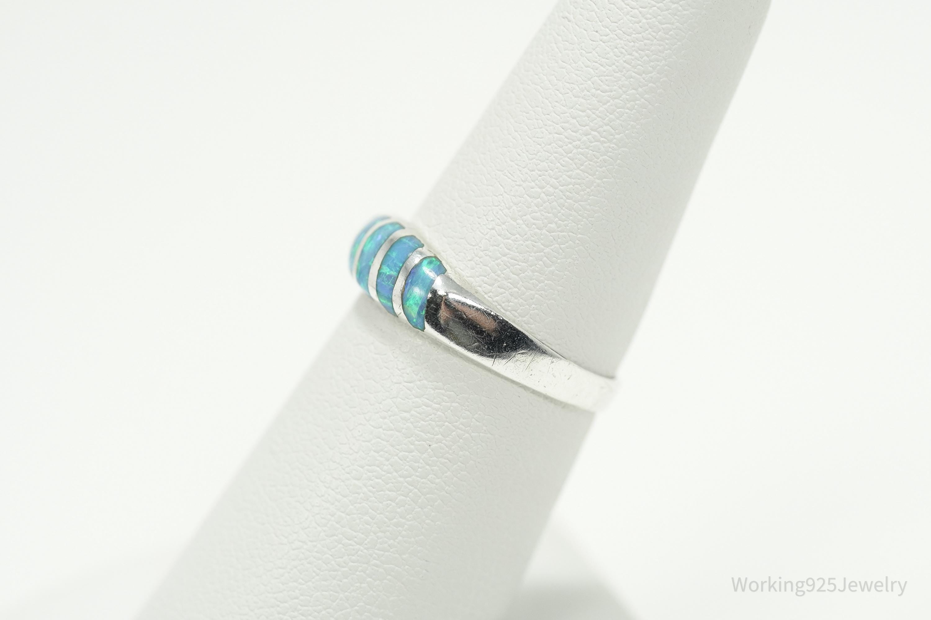 Vintage Blue Opal Inlay 950 Silver Ring - Size 6.5