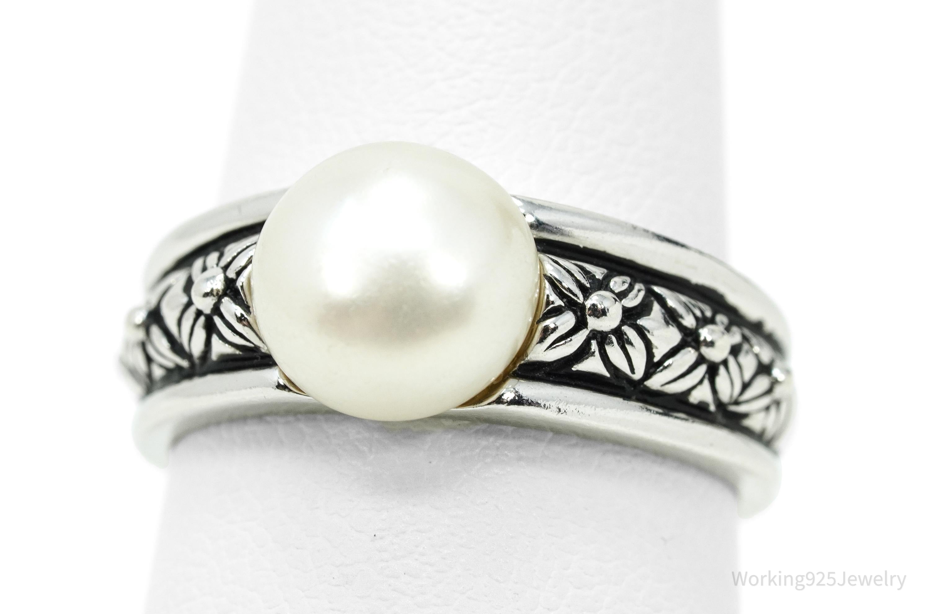 Vintage Honora Pearl Flower Design Sterling Silver Ring - Size 7