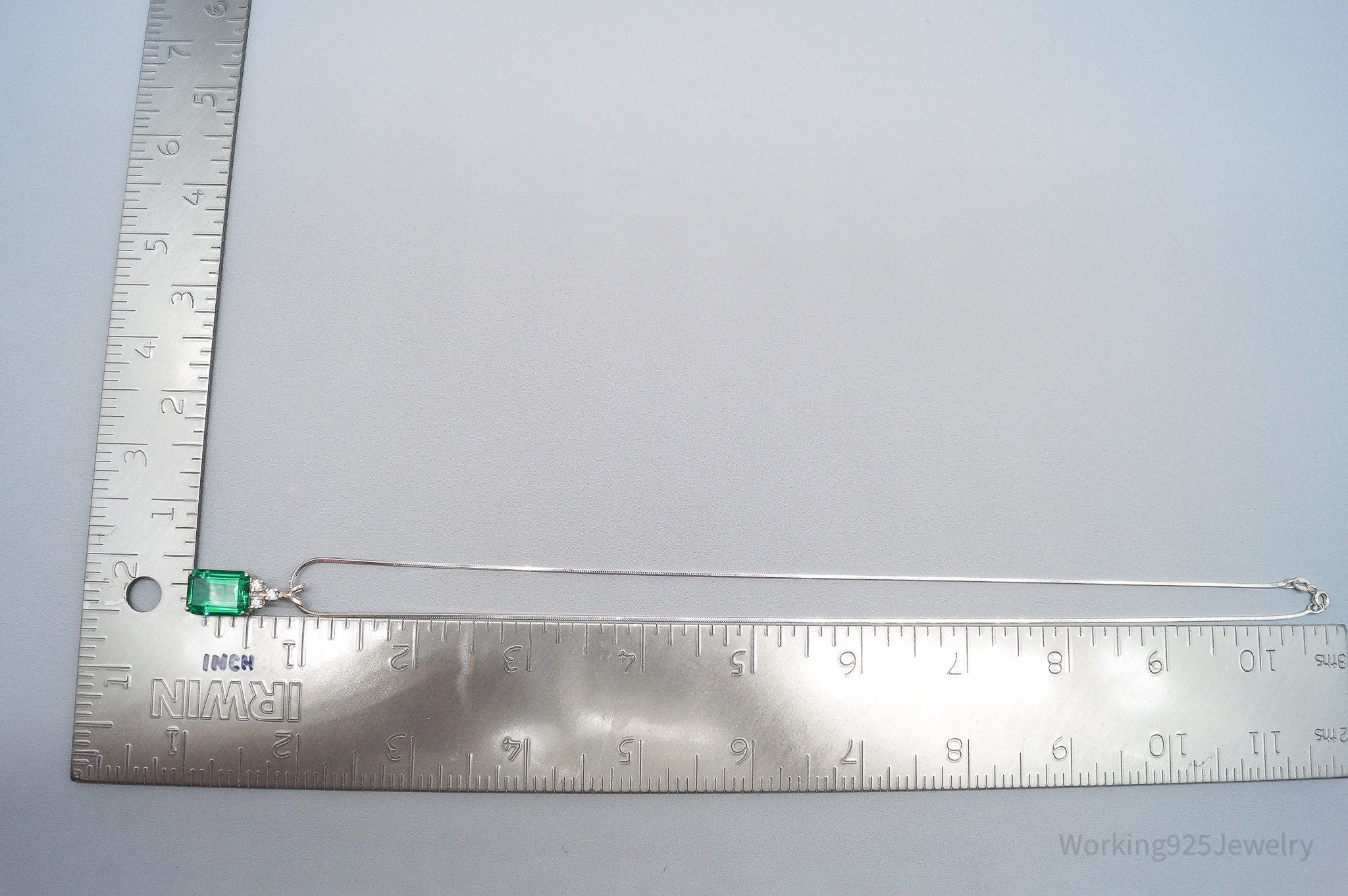 Vintage Lab Emerald Cubic Zirconia Sterling Silver Necklace 20"