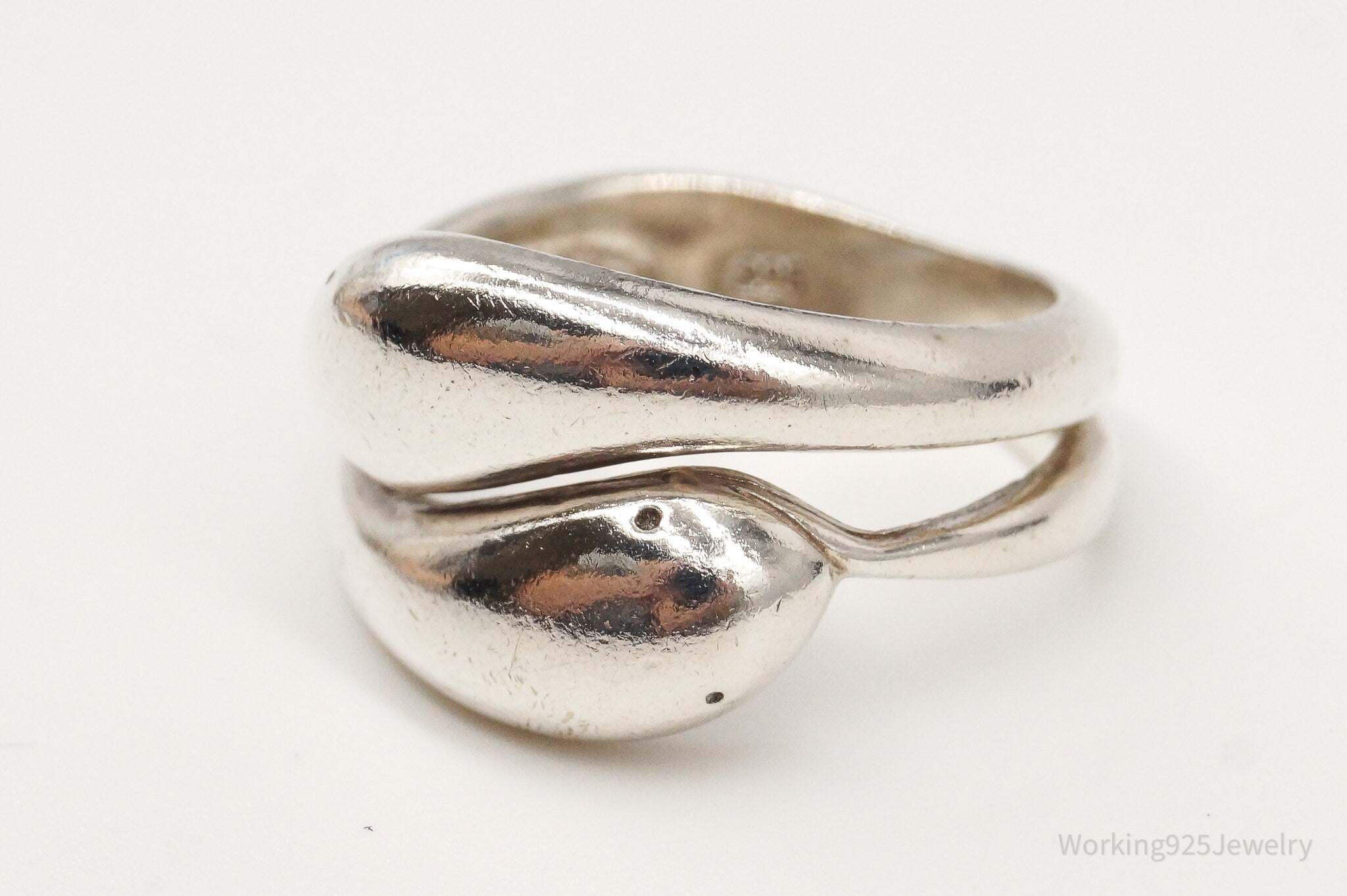 Vintage Modernist Snake Heads Sterling Silver Ring - Size 7.75