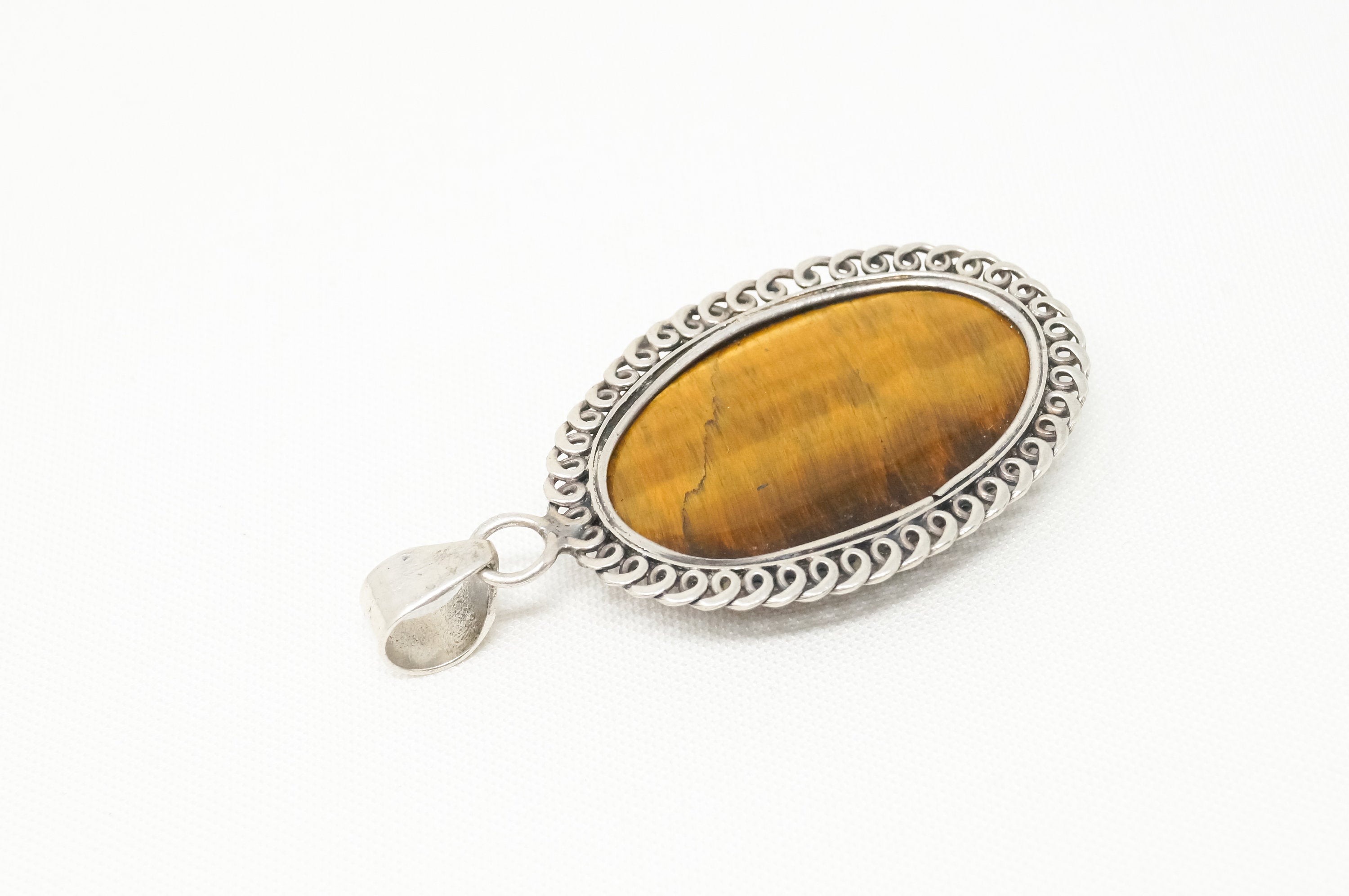 Vintage Large Southwestern Tigers Eye Sterling Silver Necklace Pendant