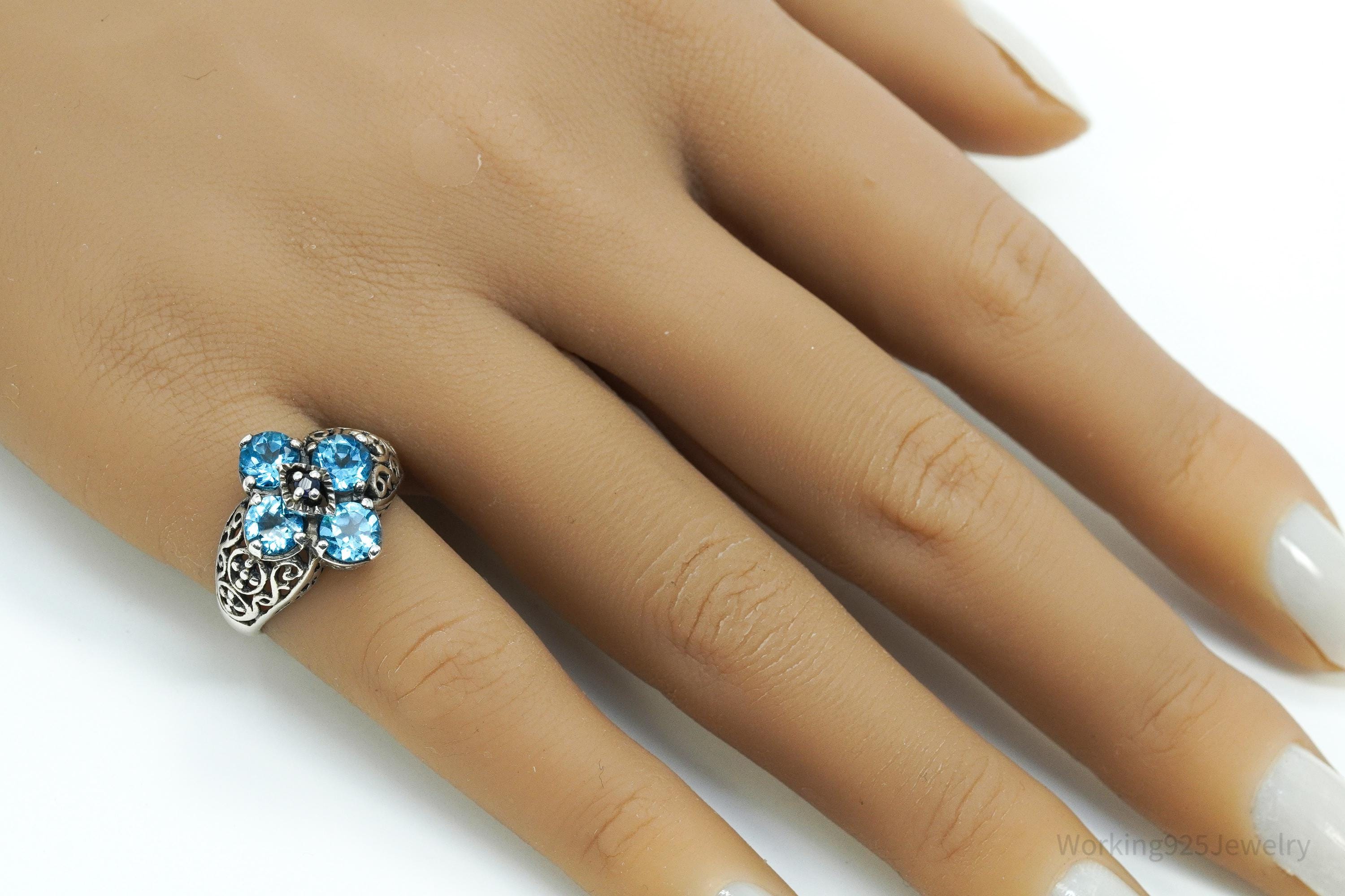 Vintage Designer CNA Blue Topaz Sapphire Sterling Silver Ring - Size 6