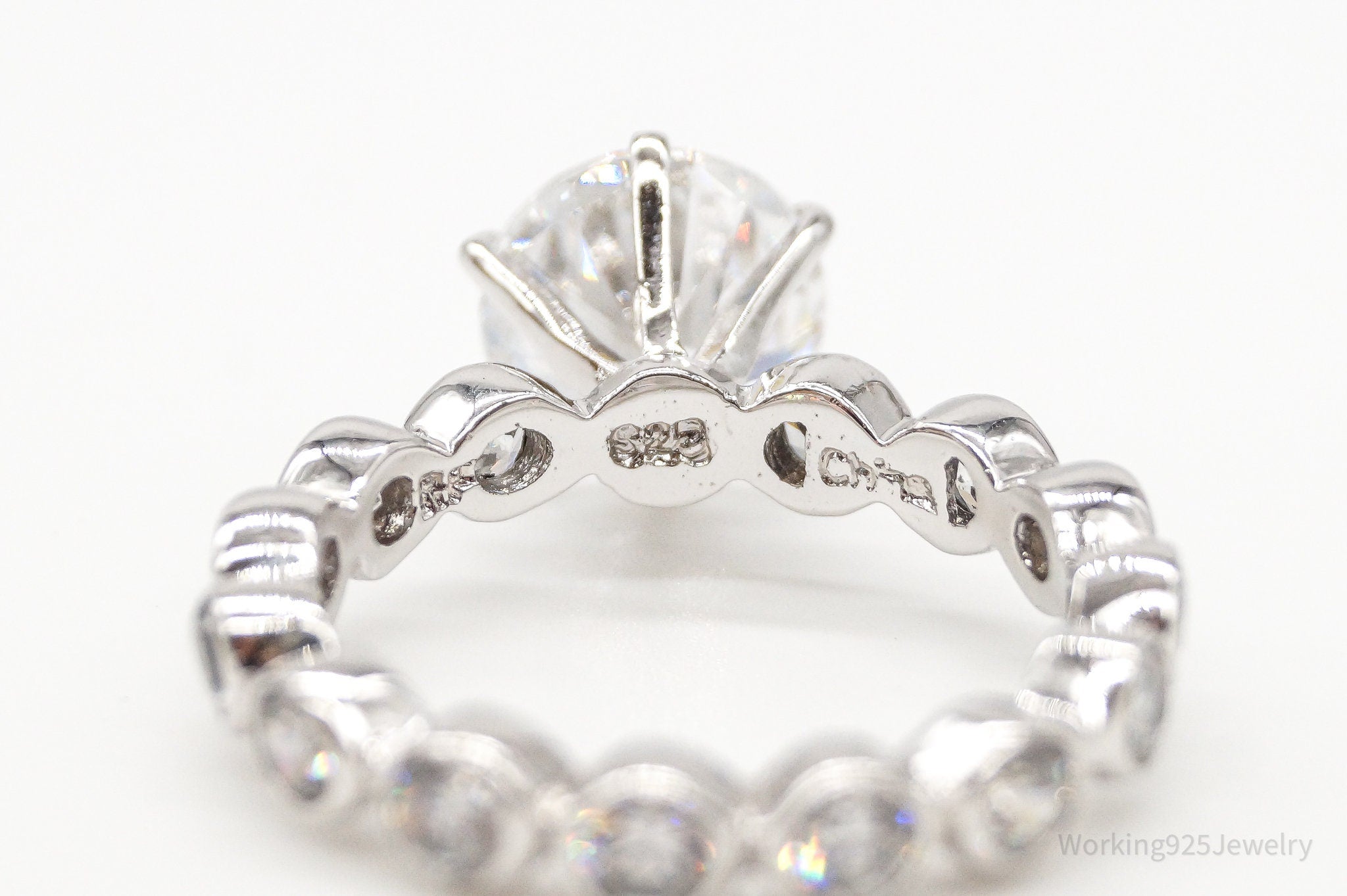 Designer RP Large Cubic Zirconia Sterling Silver Ring - Size 7