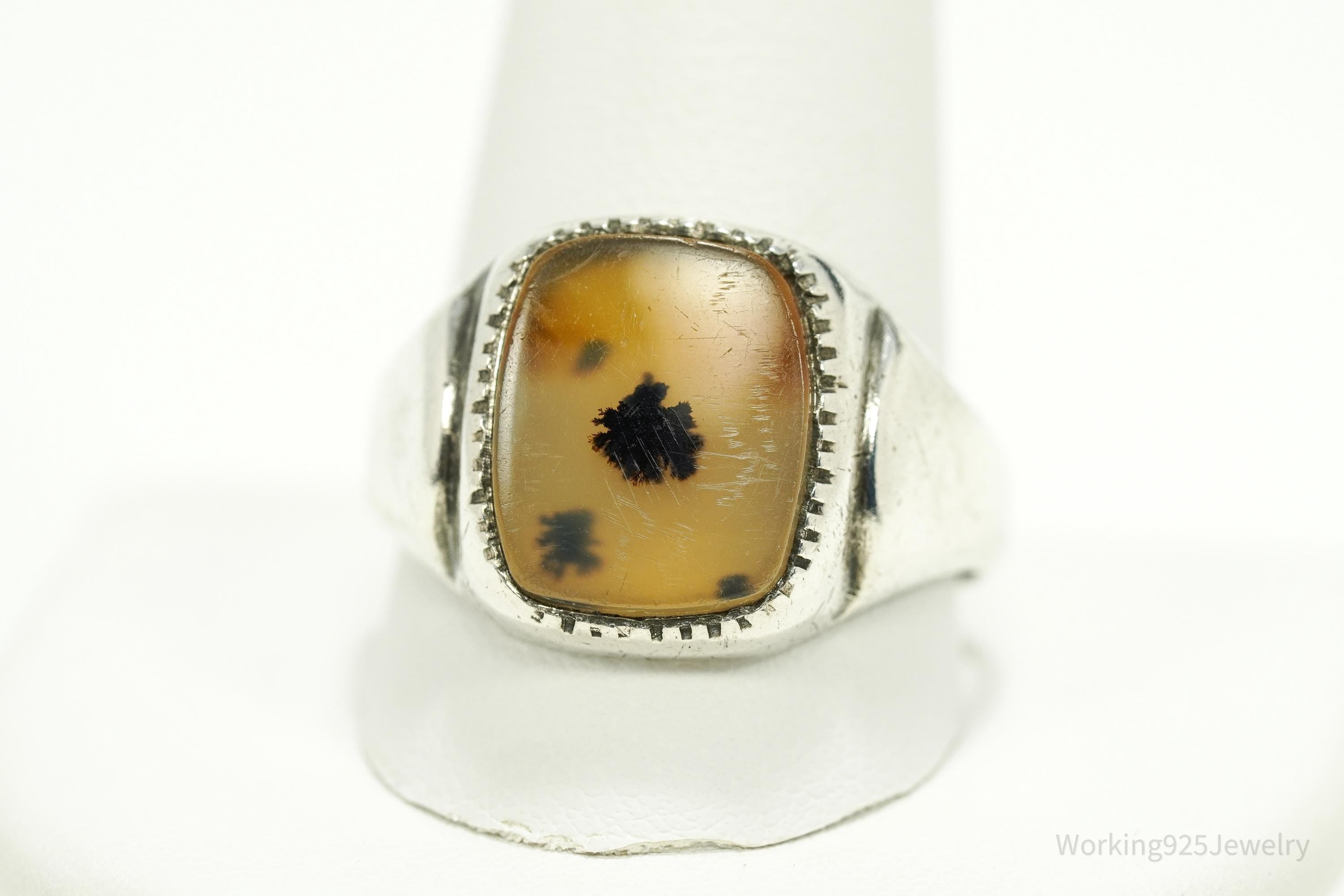 Antique Agate Sterling Silver Ring Size 13.25