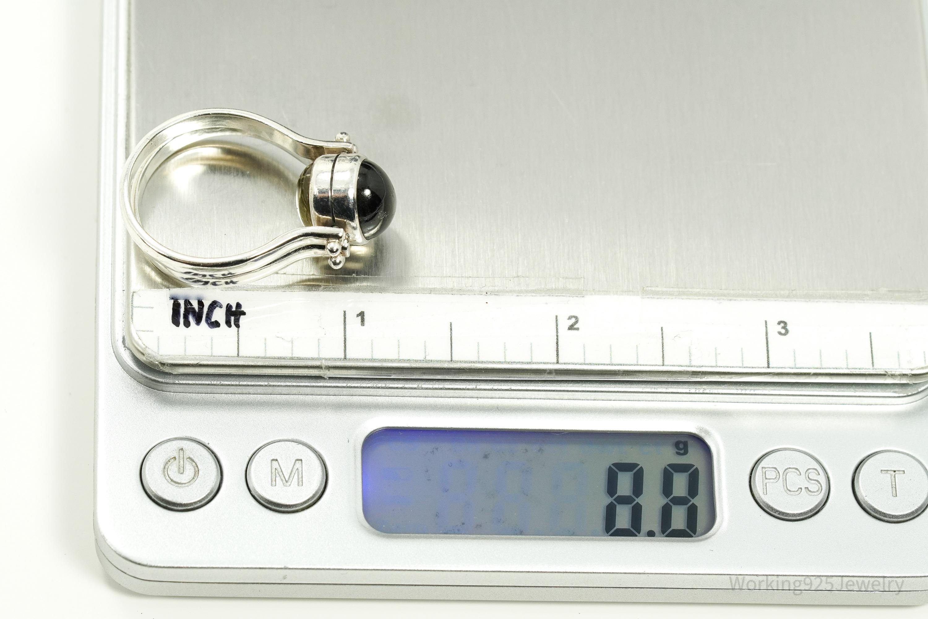 Vintage Citrine & Sheen Obsidian Reversible Silver Ring - Size 11