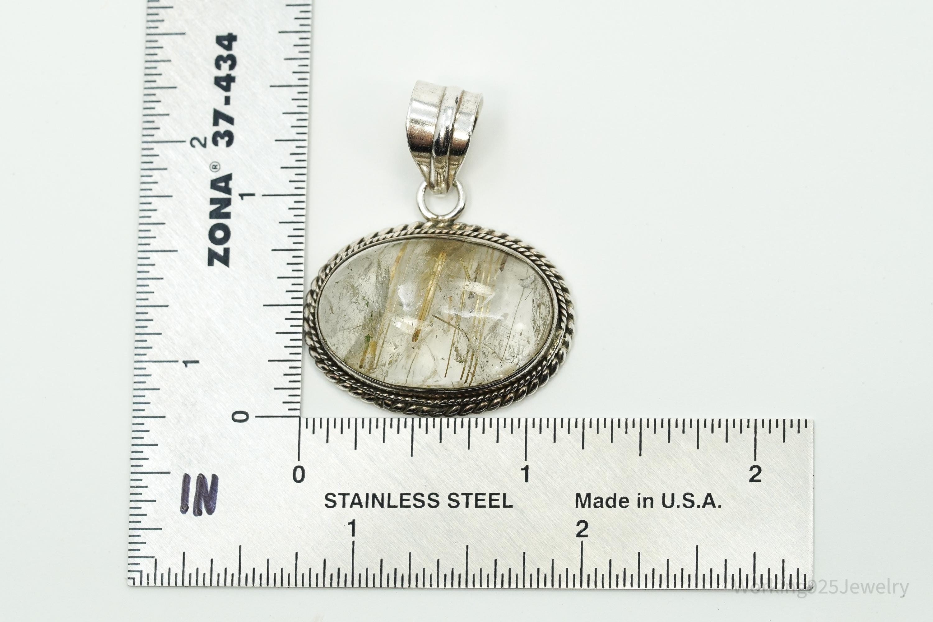 Vintage Rutilated Quartz Sterling Silver Southwestern Necklace Pendant