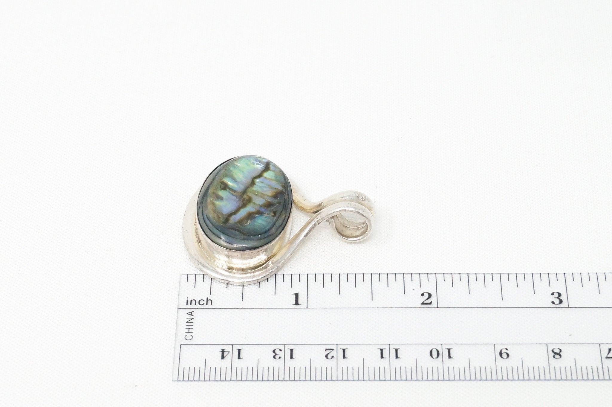 Vintage Mexico Designer Paua Abalone Shell Southwestern Sterling Silver Pendant