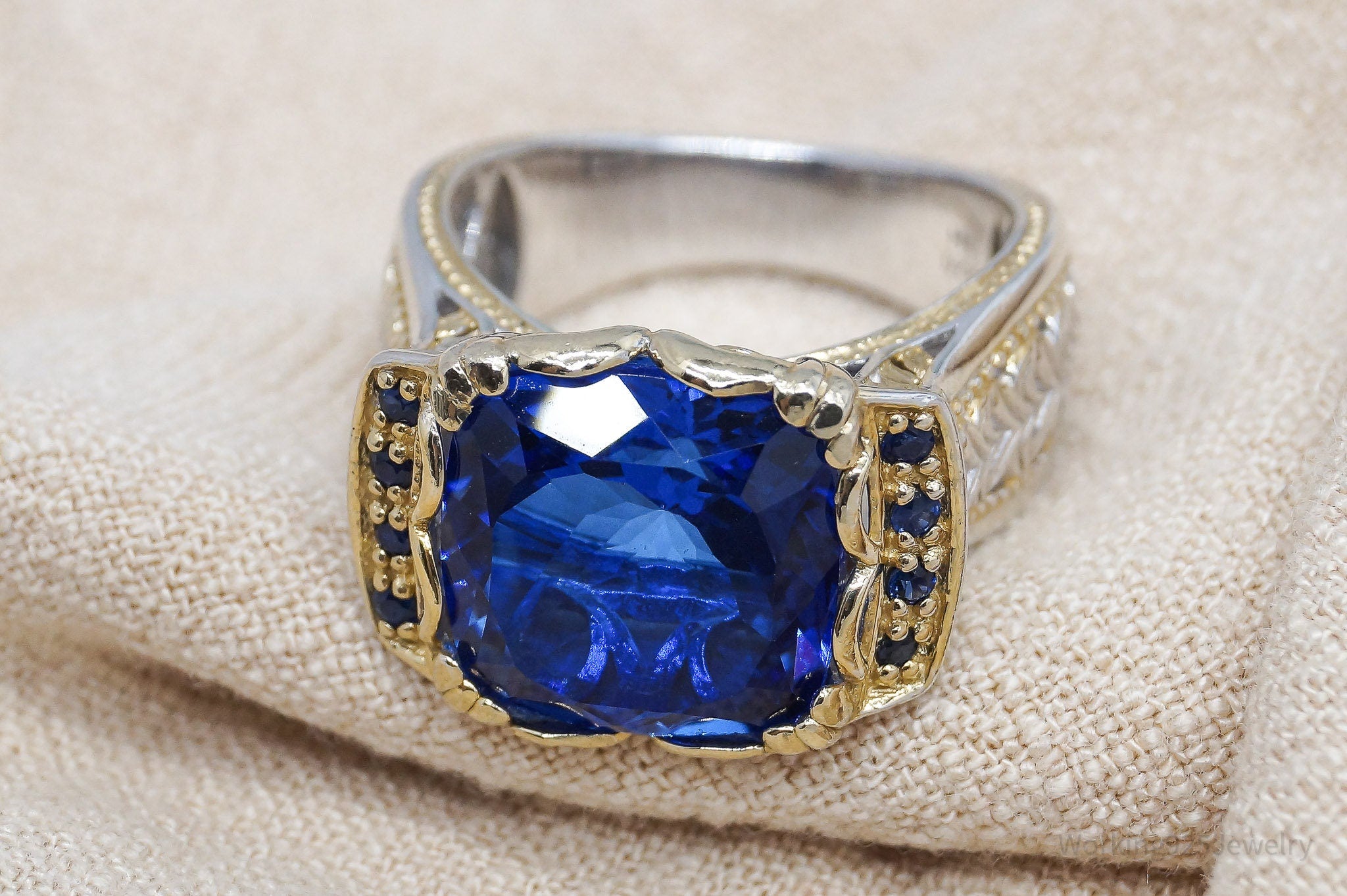 Michael Valitutti Blue Spinel Gems En Vogue Gold Sterling Silver Ring Size 8.75