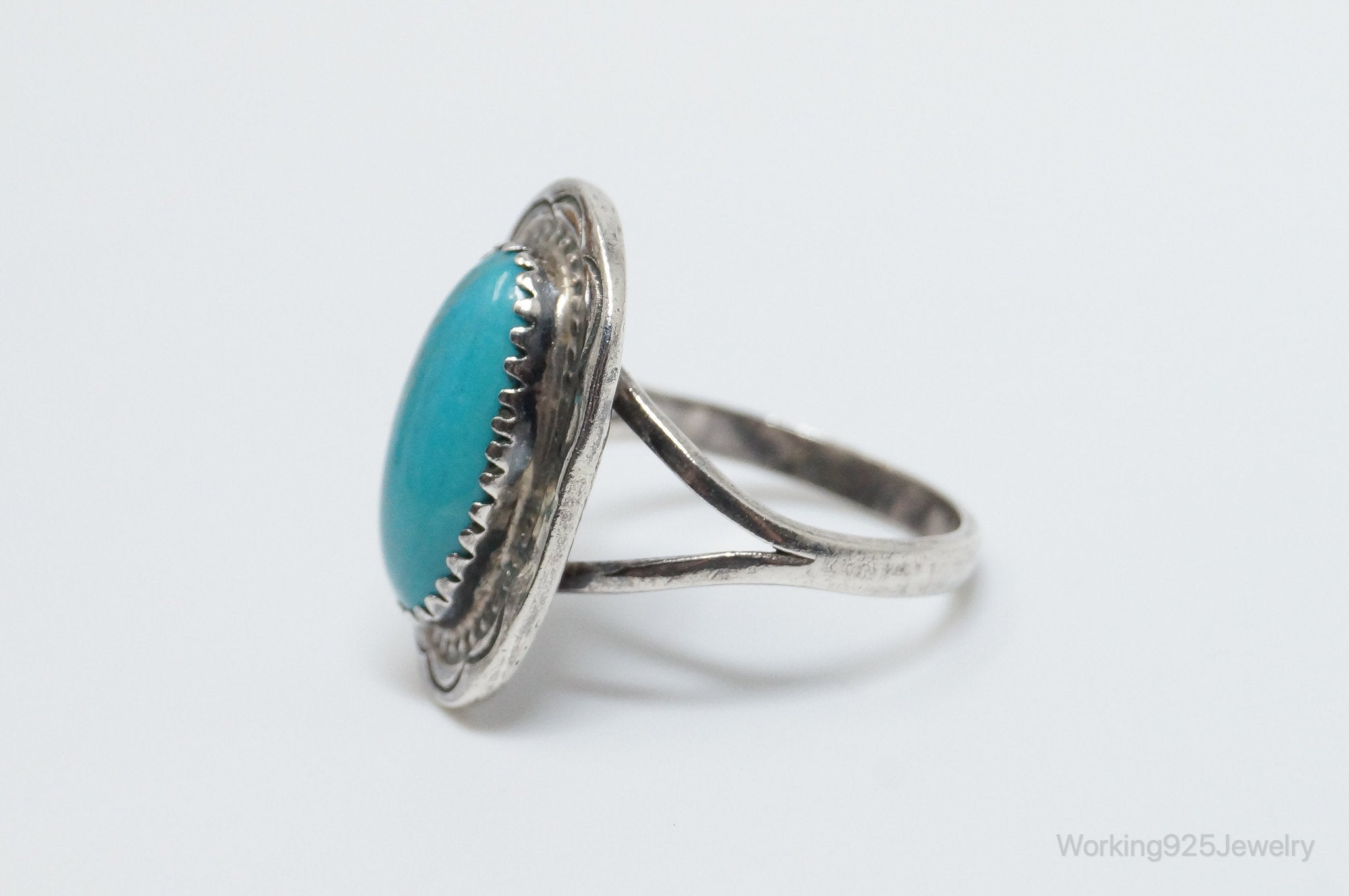 Vintage Native American Phillip J Morse Turquoise Sterling Silver Ring - SZ 8.25