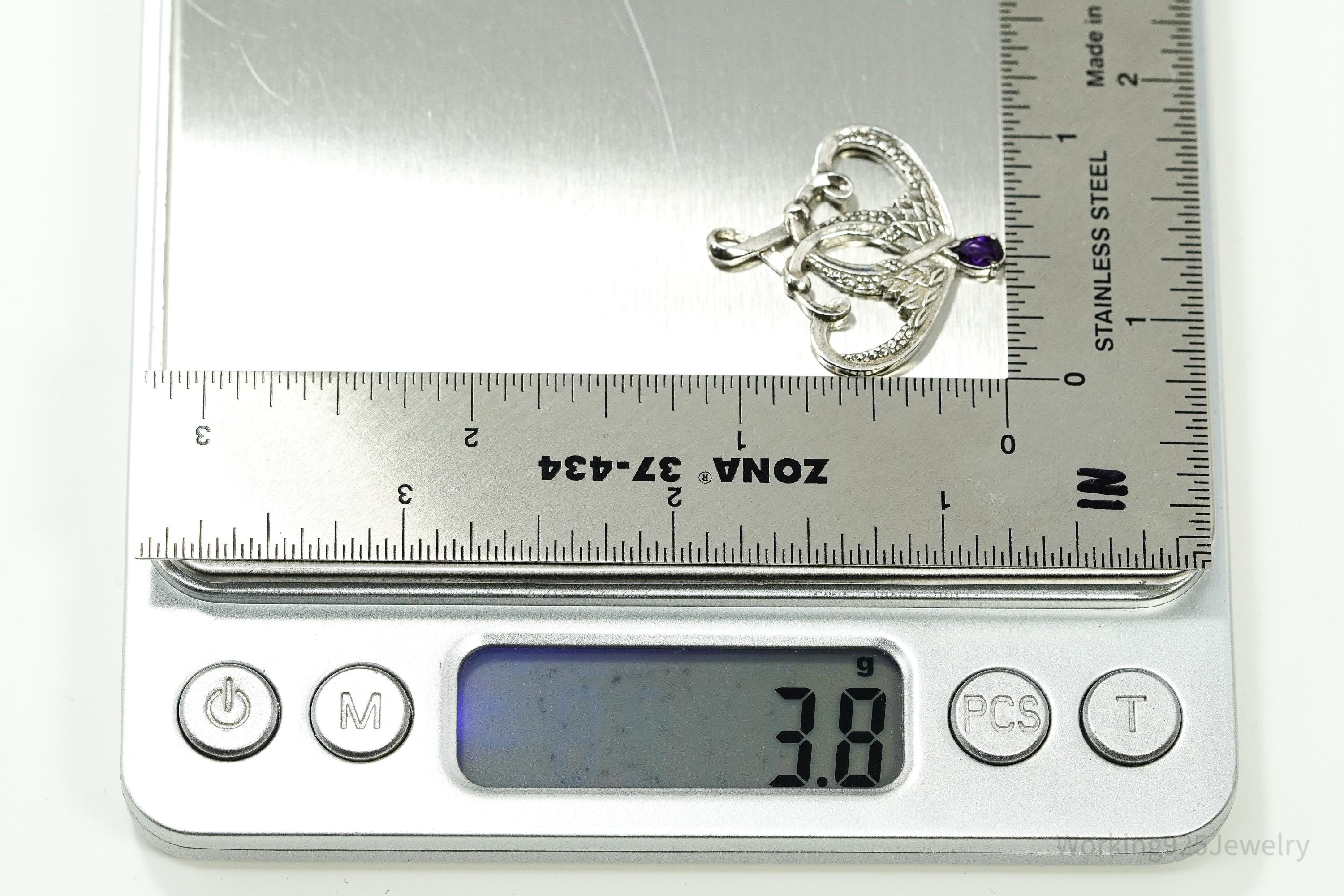 Vintage 1893 GRADH Franklin Mint Double Heart Amethyst Sterling Silver Pendant