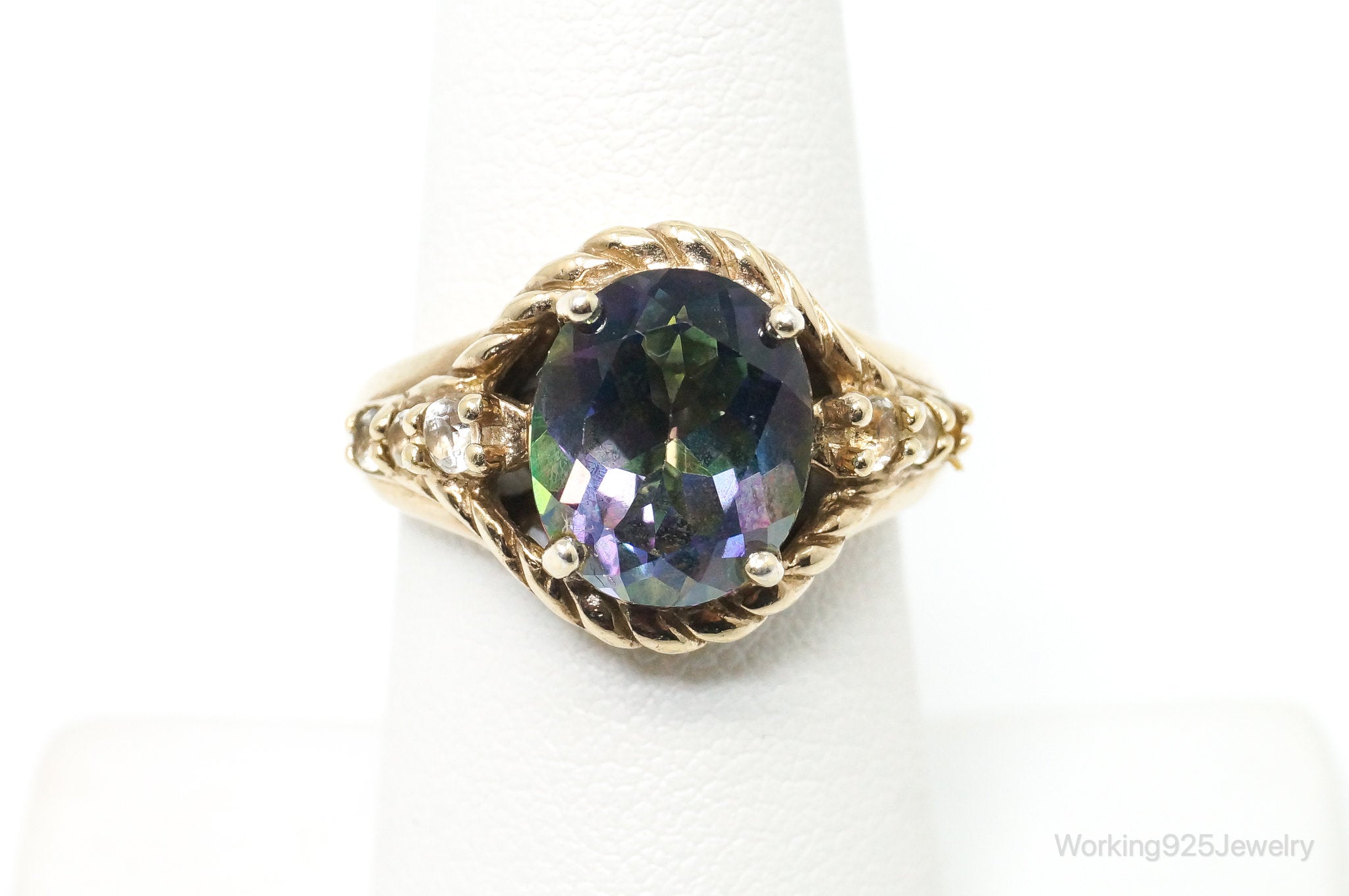 Vintage Mercury Mystic Topaz CZ Gold Vermeil Sterling Silver Ring SZ 6.75