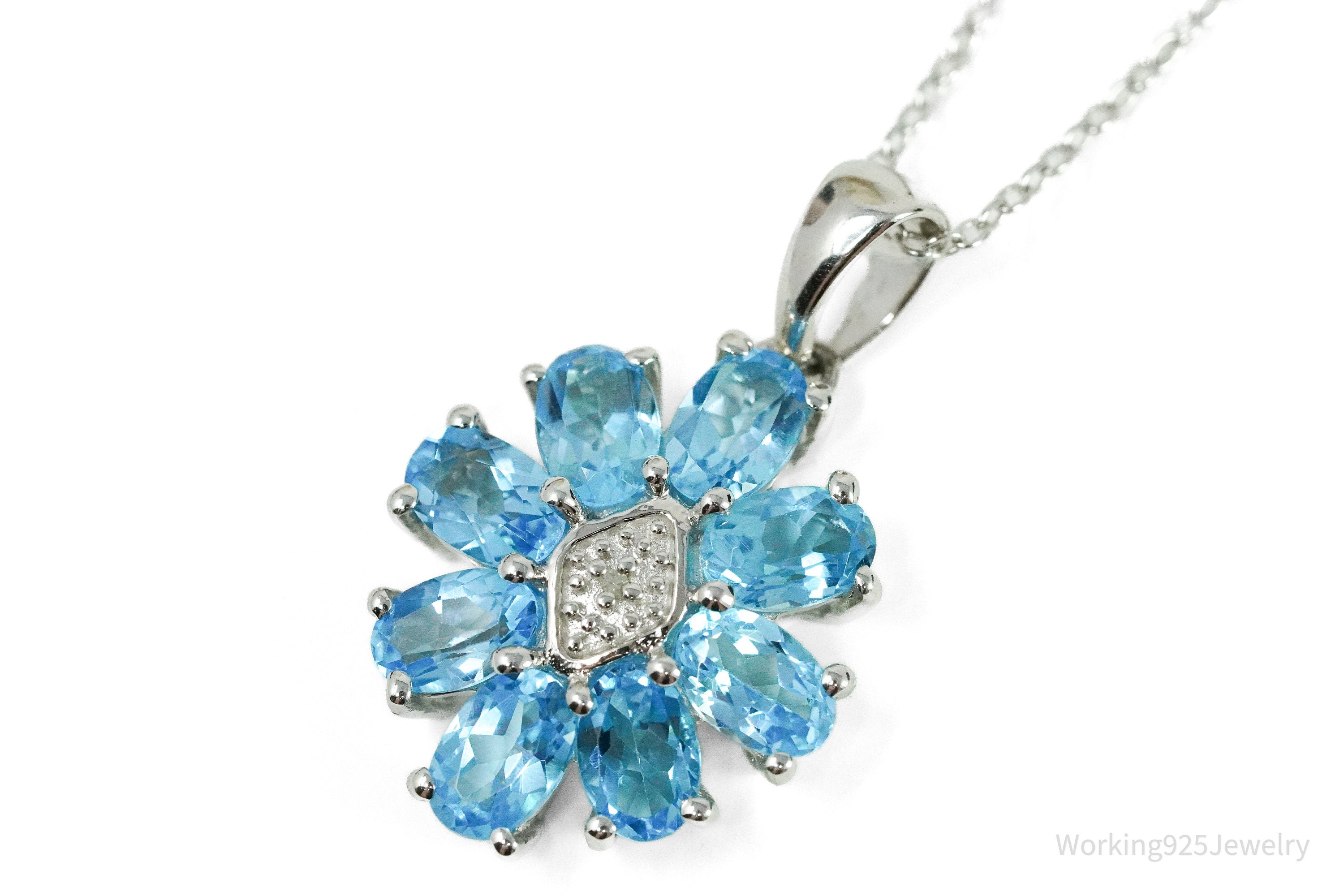 TGGC Blue Topaz & Diamond Sterling Silver Chain Necklace 18"