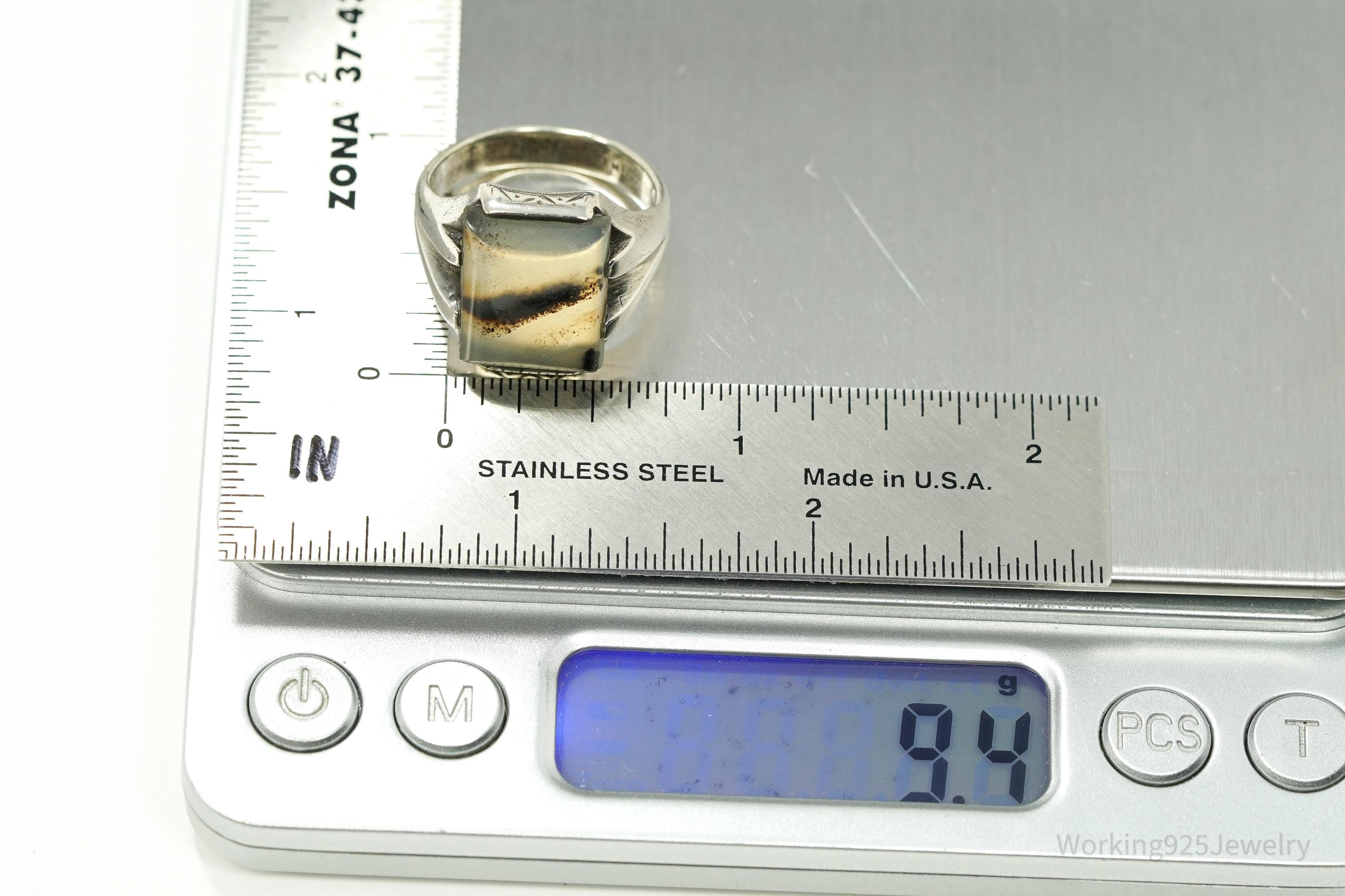 Antique Agate Sterling Silver Ring - Size 9.5