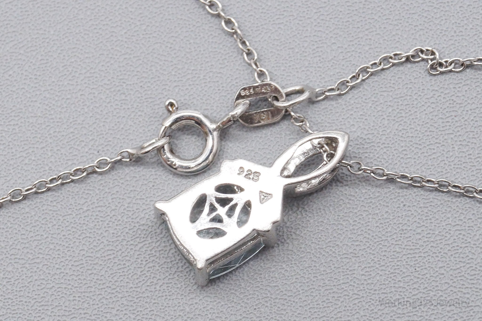 Vintage Aquamarine & Diamond Sterling Silver Necklace 18"