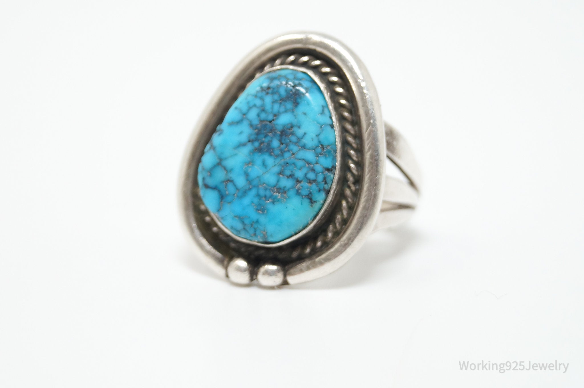 Vtg Native American Turquoise Unsigned Sterling Silver Ring - Sz 7.5