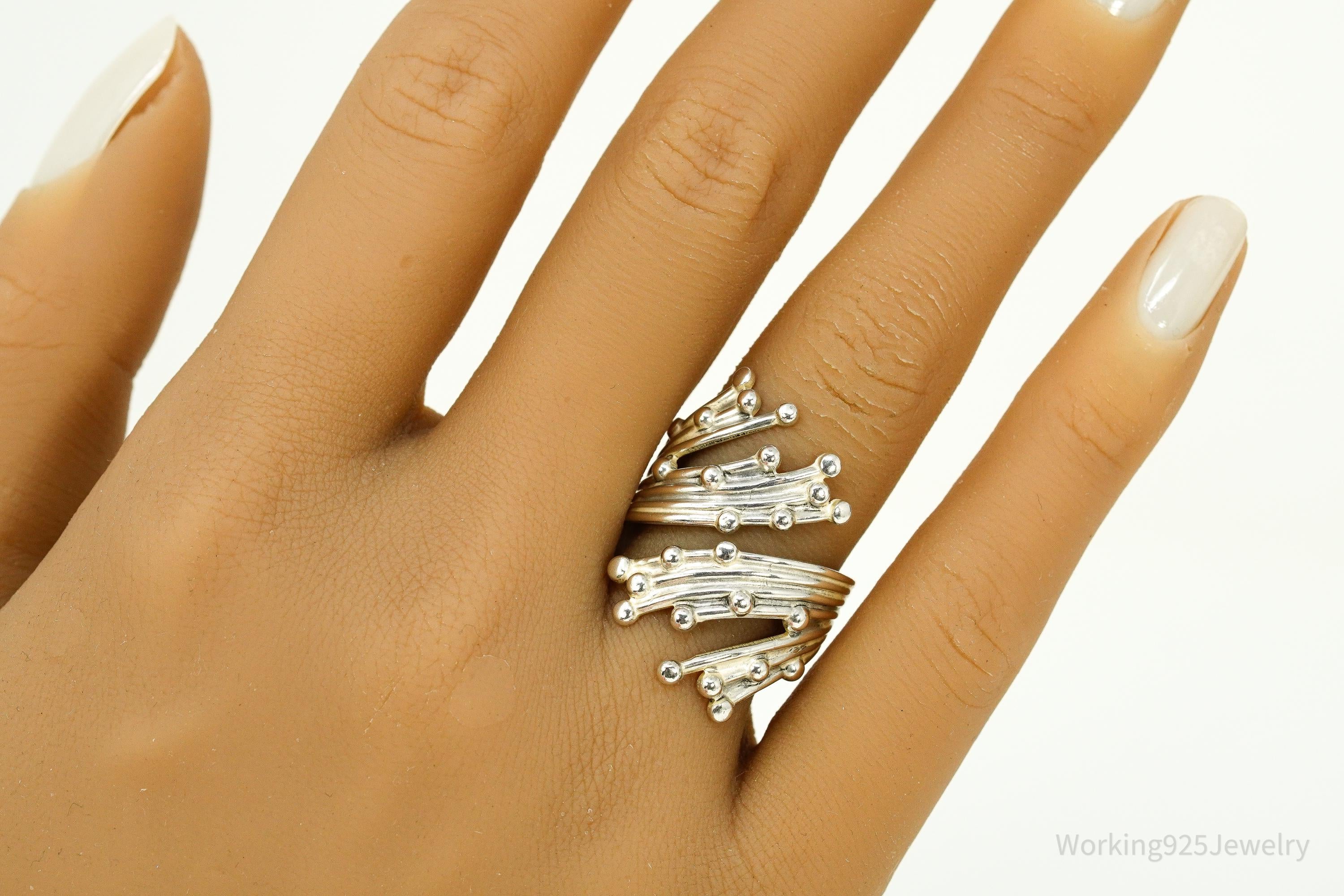 Vintage BEAU Modernist Style Sterling Silver Wrap Ring - Size 9 Adjustable