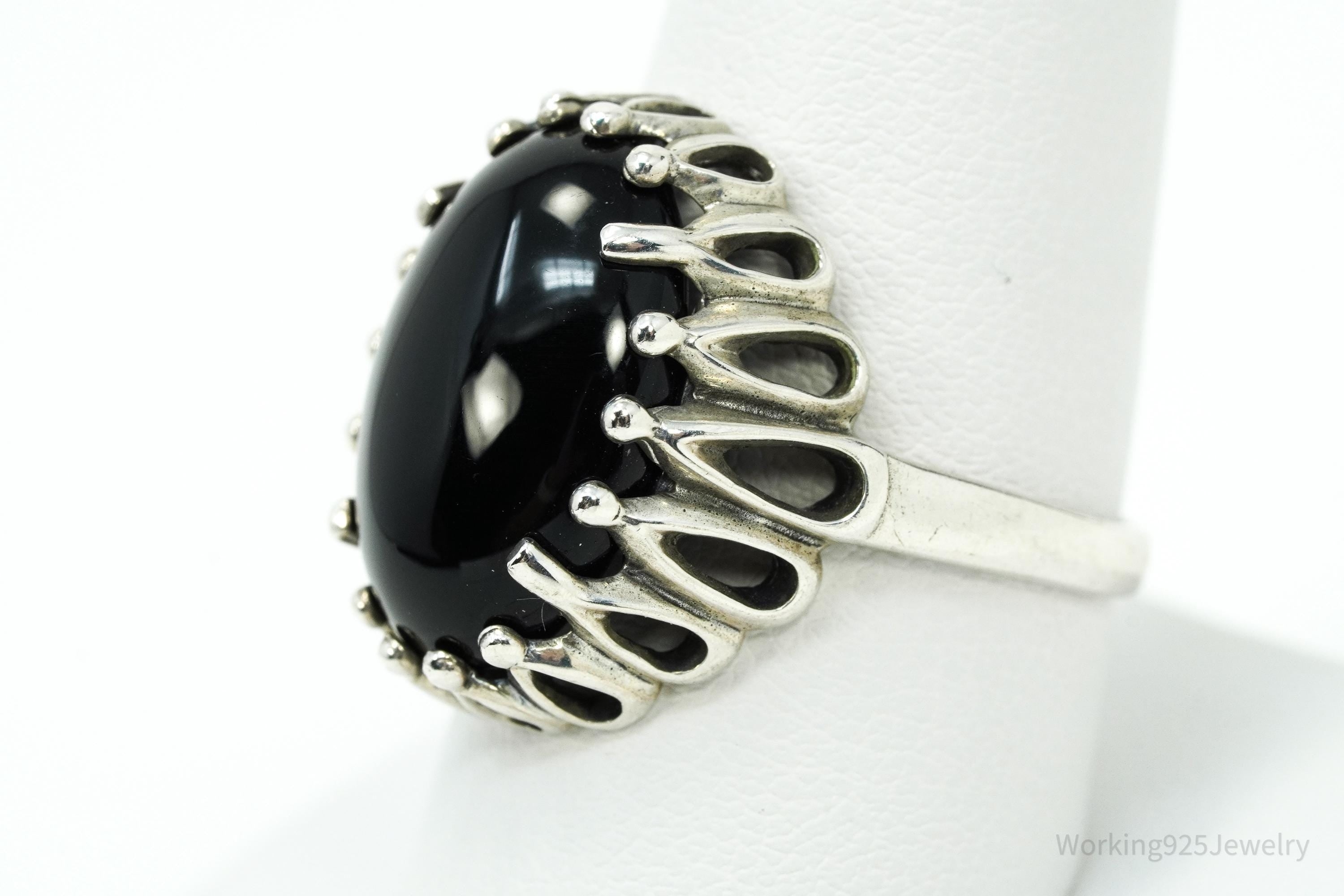 Vintage Designer Kabana Black Onyx Sterling Silver Ring - Size 9.25