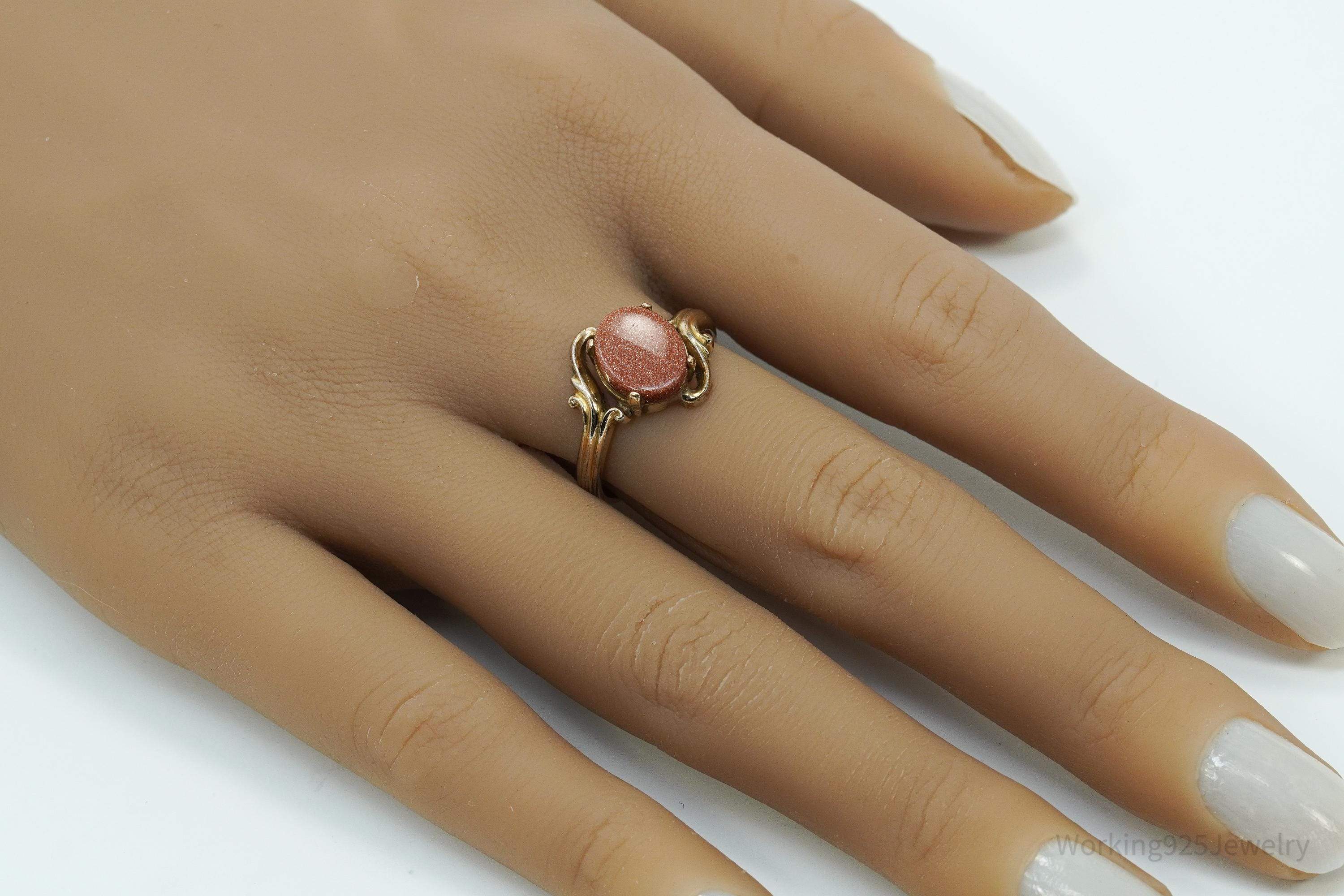 Antique Designer Clark & Coombs Goldstone 10K Gold Filled Ring Size 8.25