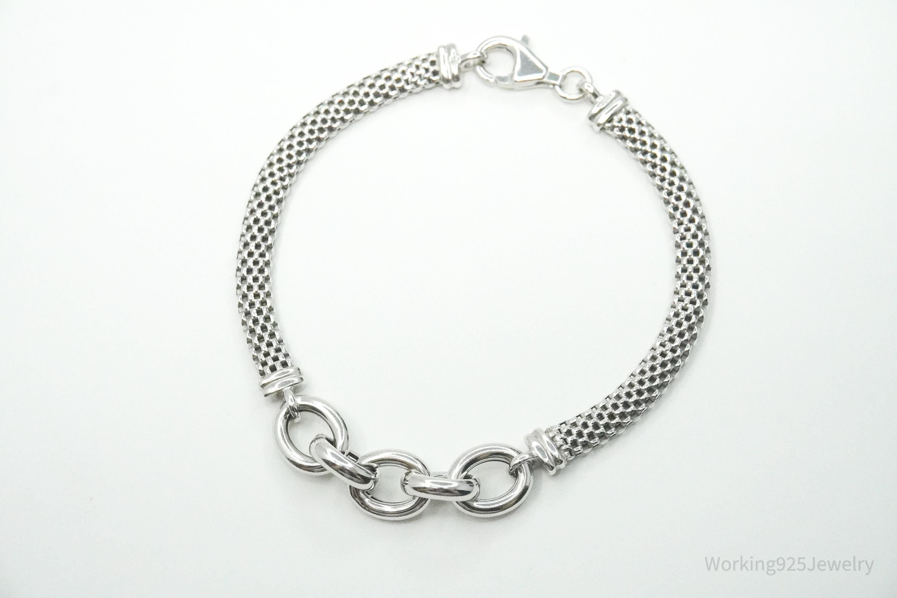 Vintage Italian Mesh Style Sterling Silver Bracelet 7.5"