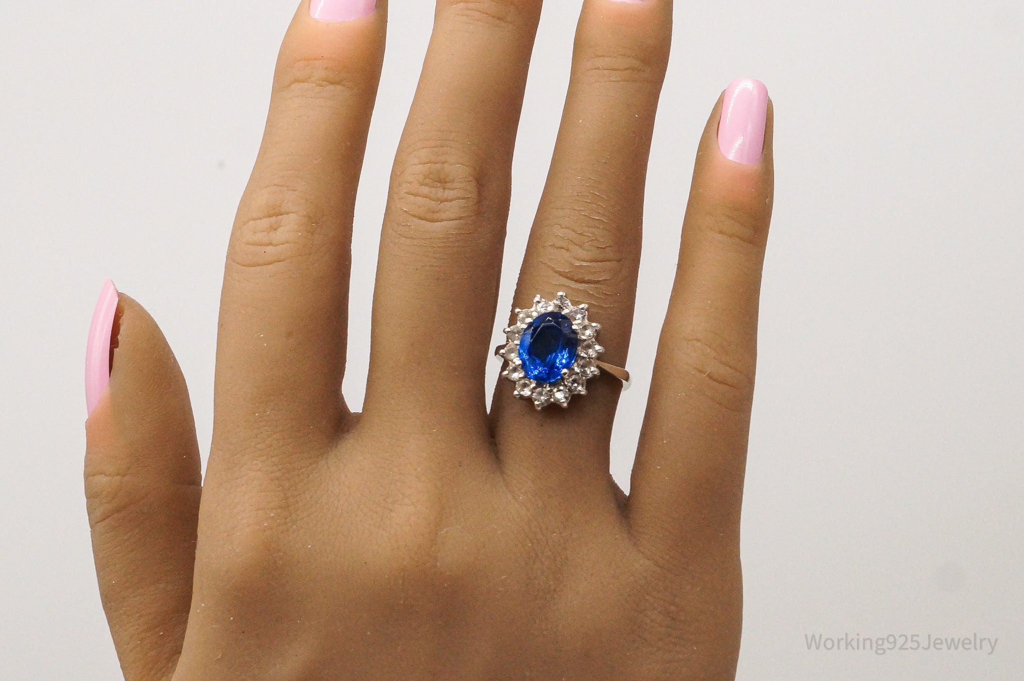 Vintage Dark Blue Topaz Birmingham Sterling Silver Ring - Size 6.5