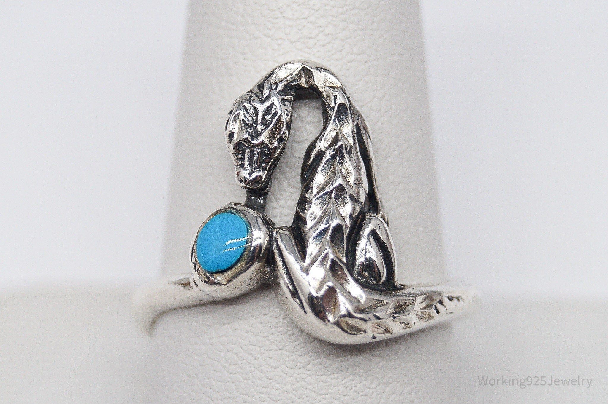 Vintage Wrapped Snake Turquoise Sterling Silver Ring - Size 9.75