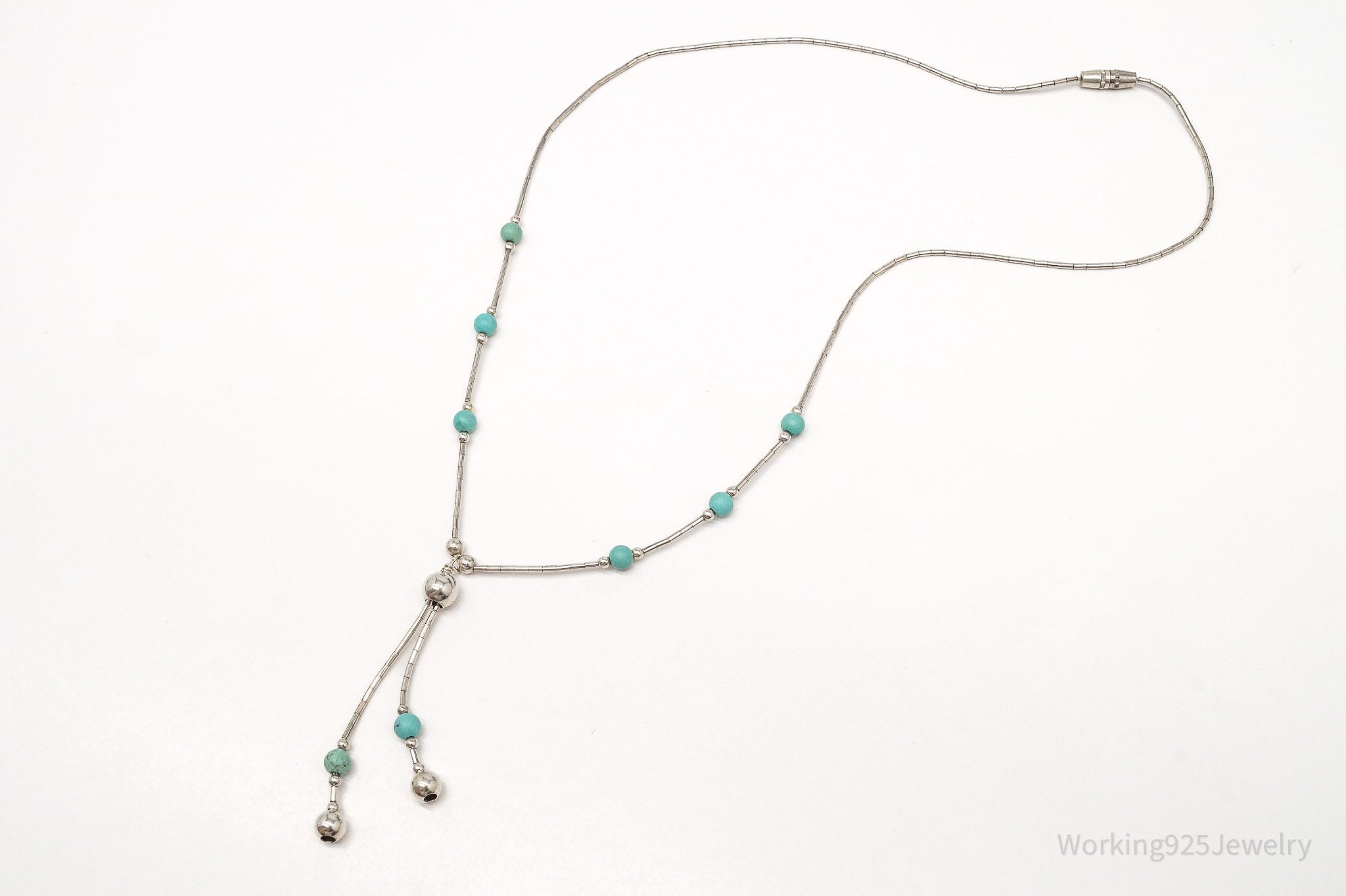 Vintage Native American Unsigned Turquoise Silver Bead Necklace 16"