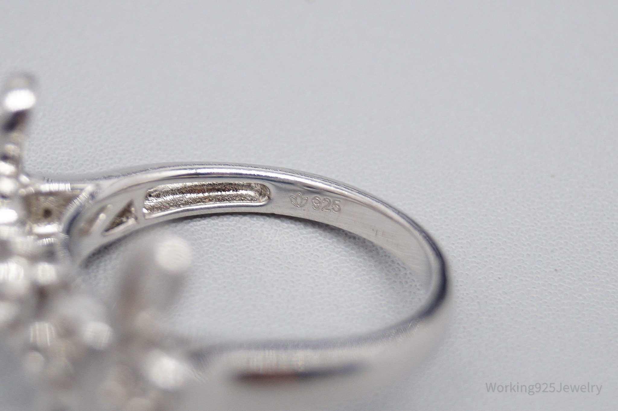 Vintage Cursive "Laugh" Cubic Zirconia Sterling Silver Ring - Size 7