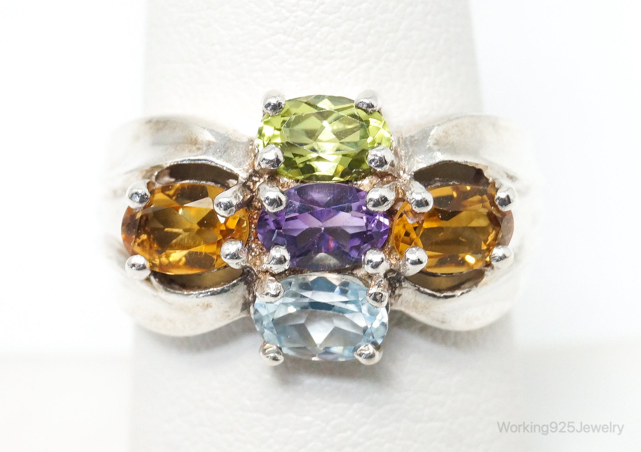 Vintage Designer PD Multi Gem Sterling Silver Ring - Size 8