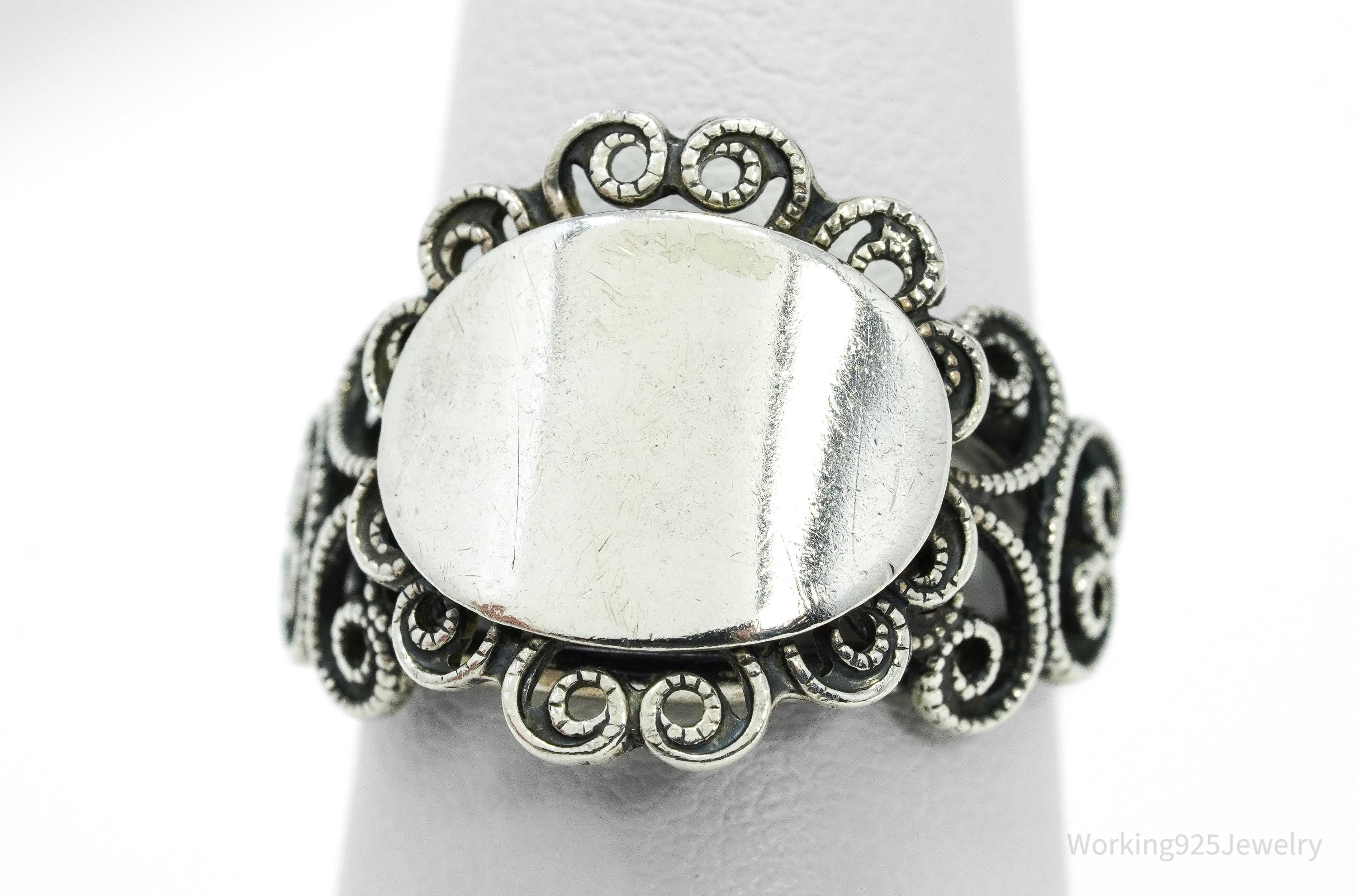 Vintage Designer Beau Filigree Sterling Silver Ring - Adjustable Size 6.25