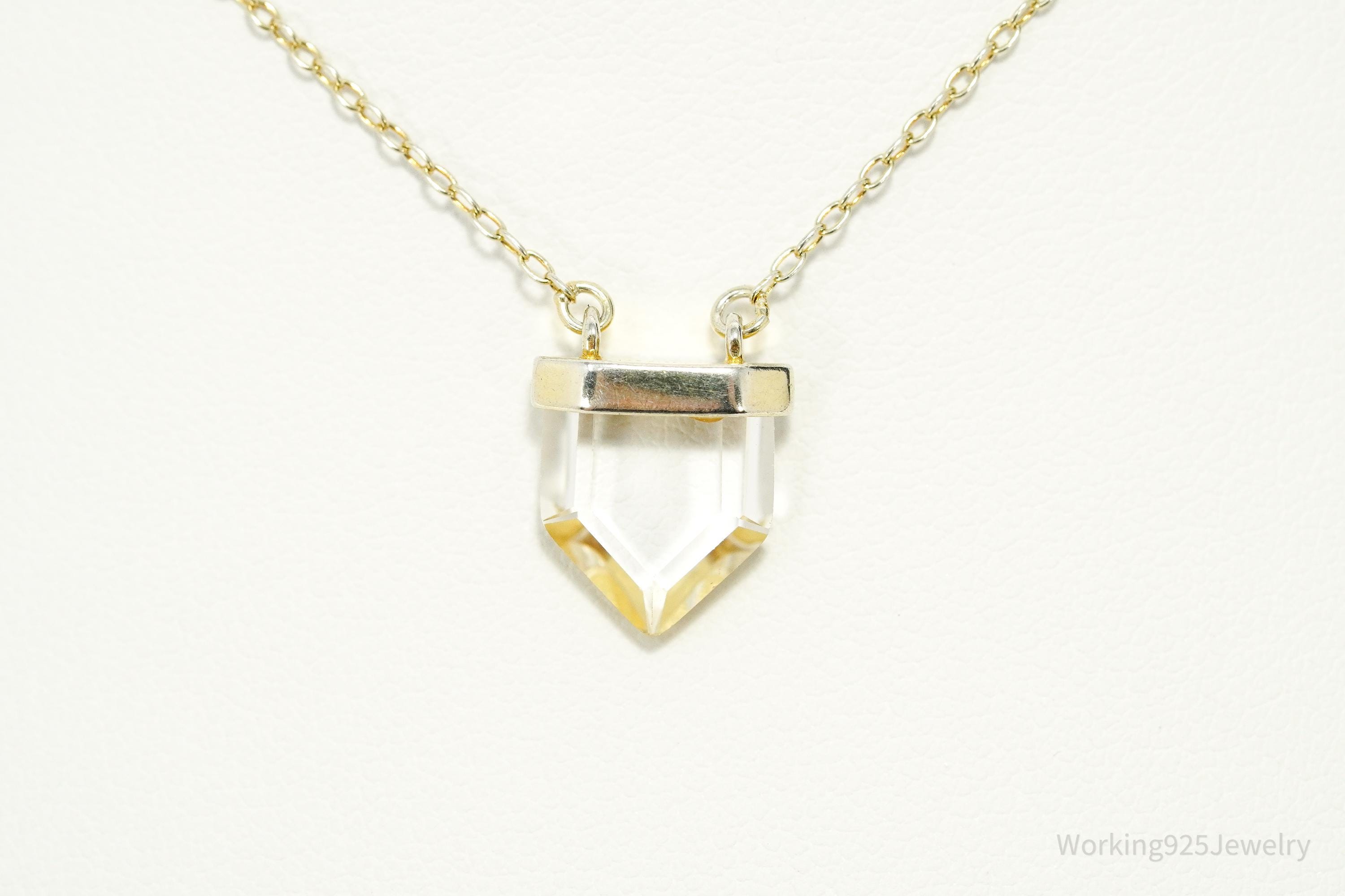 Vintage Clear Crystal Gold Vermeil Sterling Silver Necklace 19"