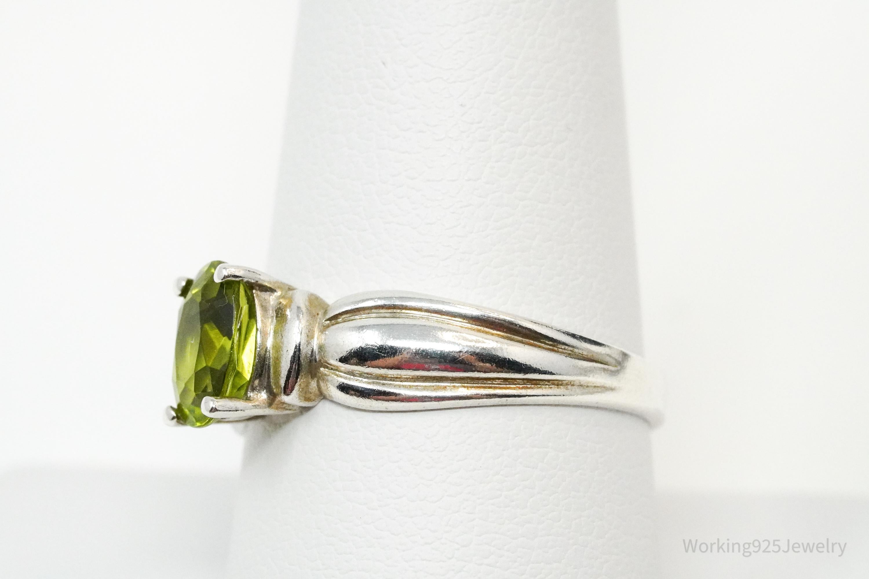Vintage Green Peridot Sterling Silver Ring - Size 9.5