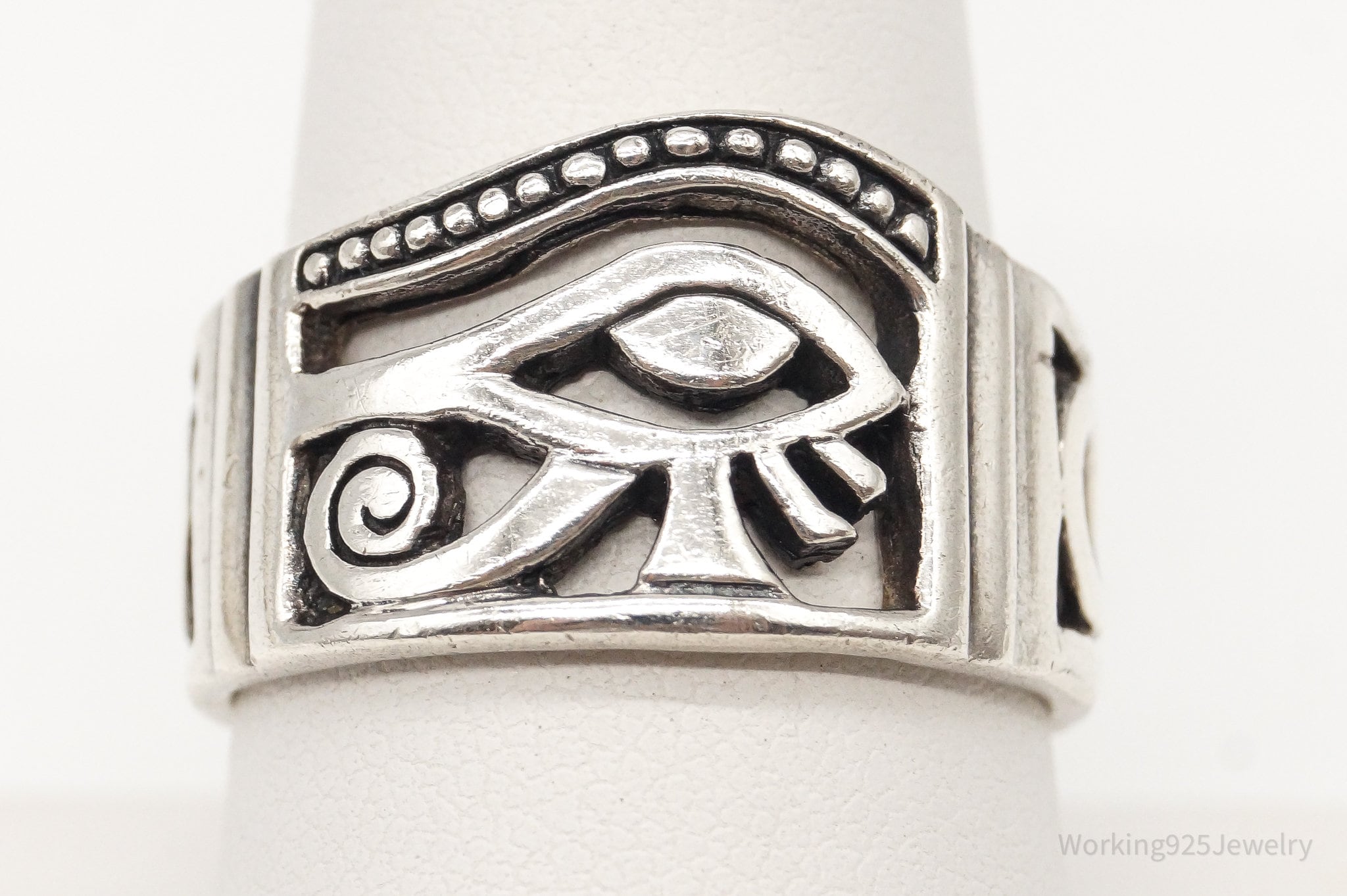 Vintage Eye of Horus Sterling Silver Band Ring - Size 8.75