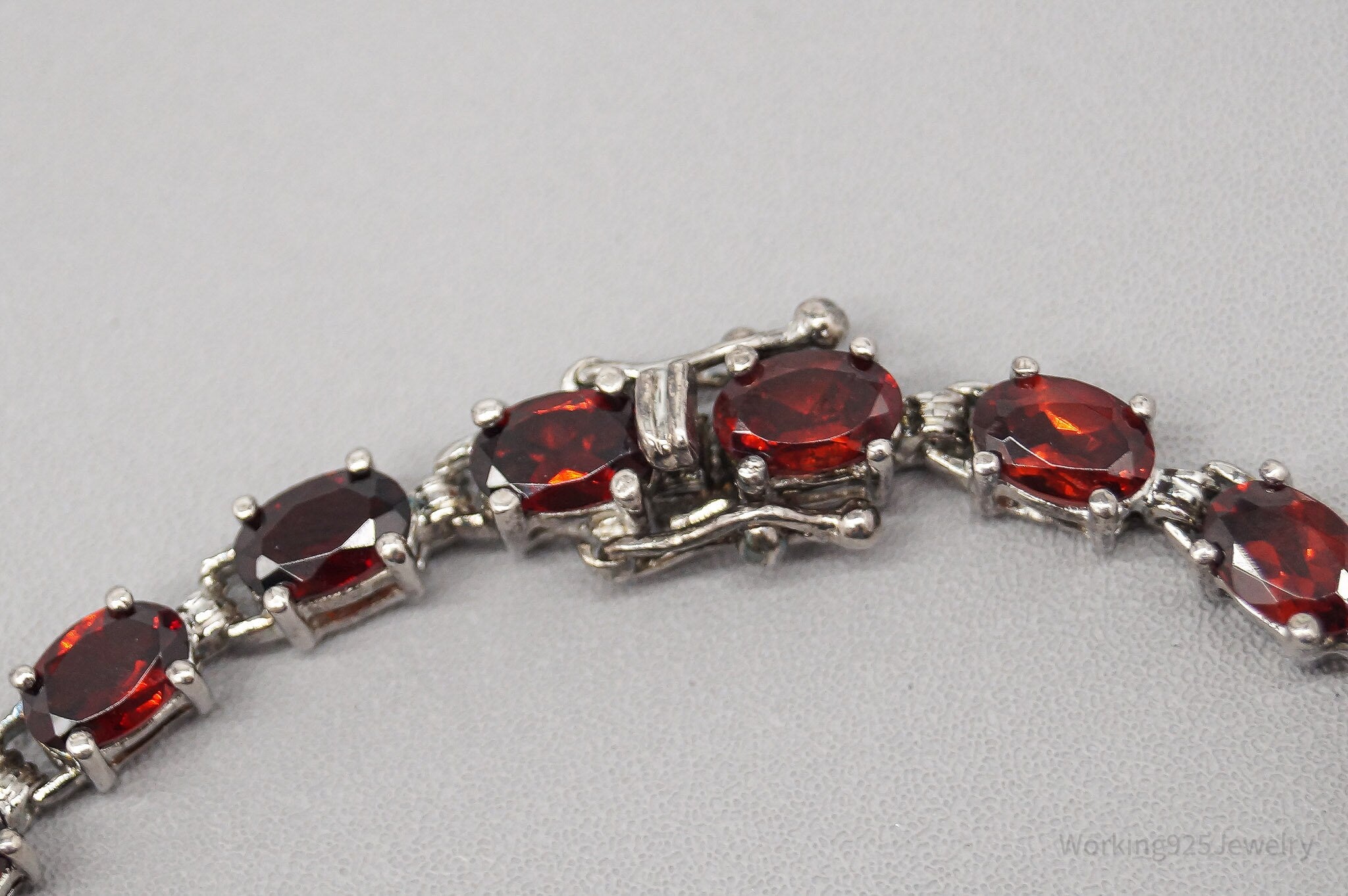 Vintage Red Garnet Sterling Silver Bracelet - 7 3/8"