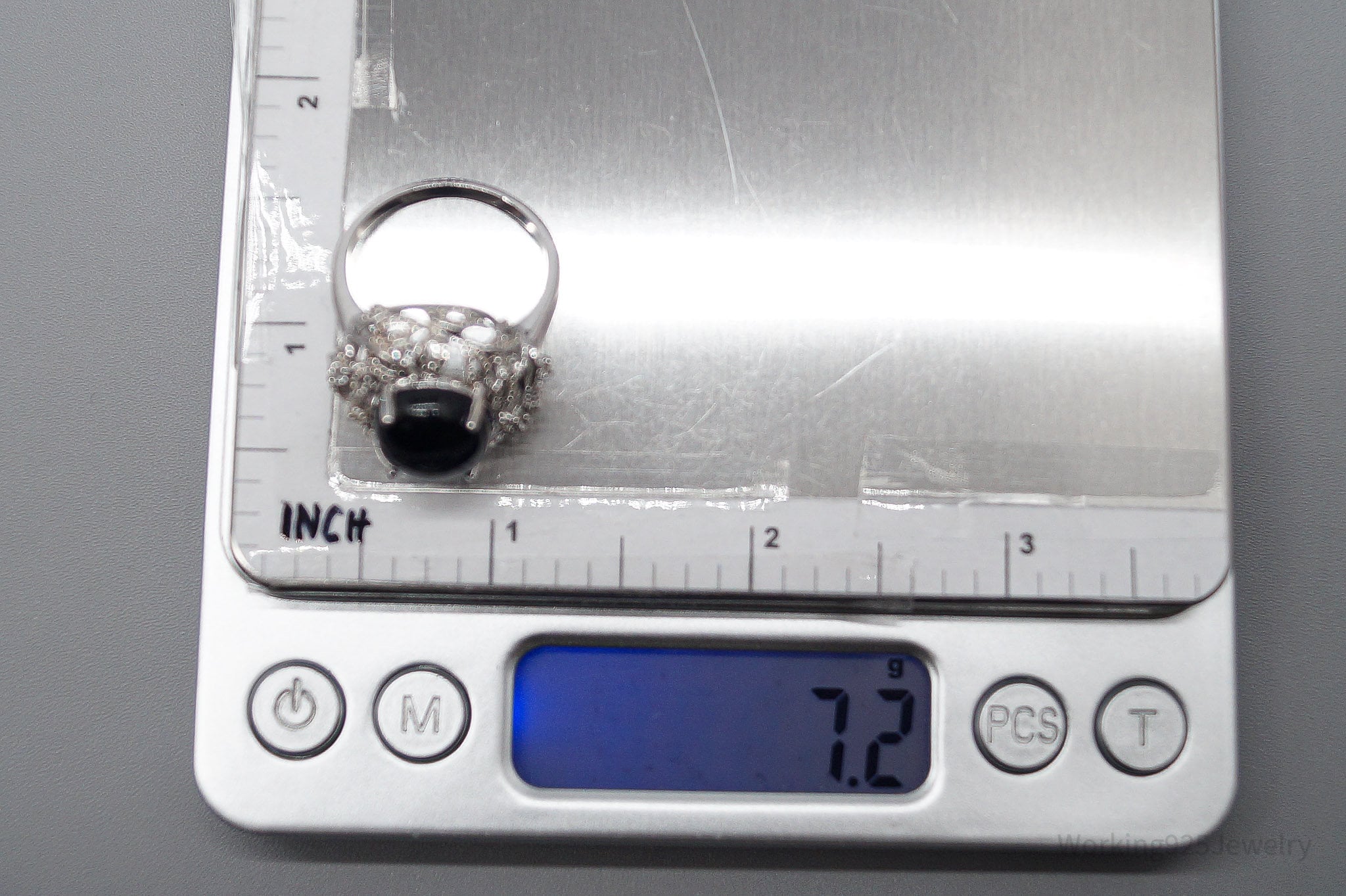 Vintage Black Onyx Cubic Zirconia Sterling Silver Ring - Size 9.25