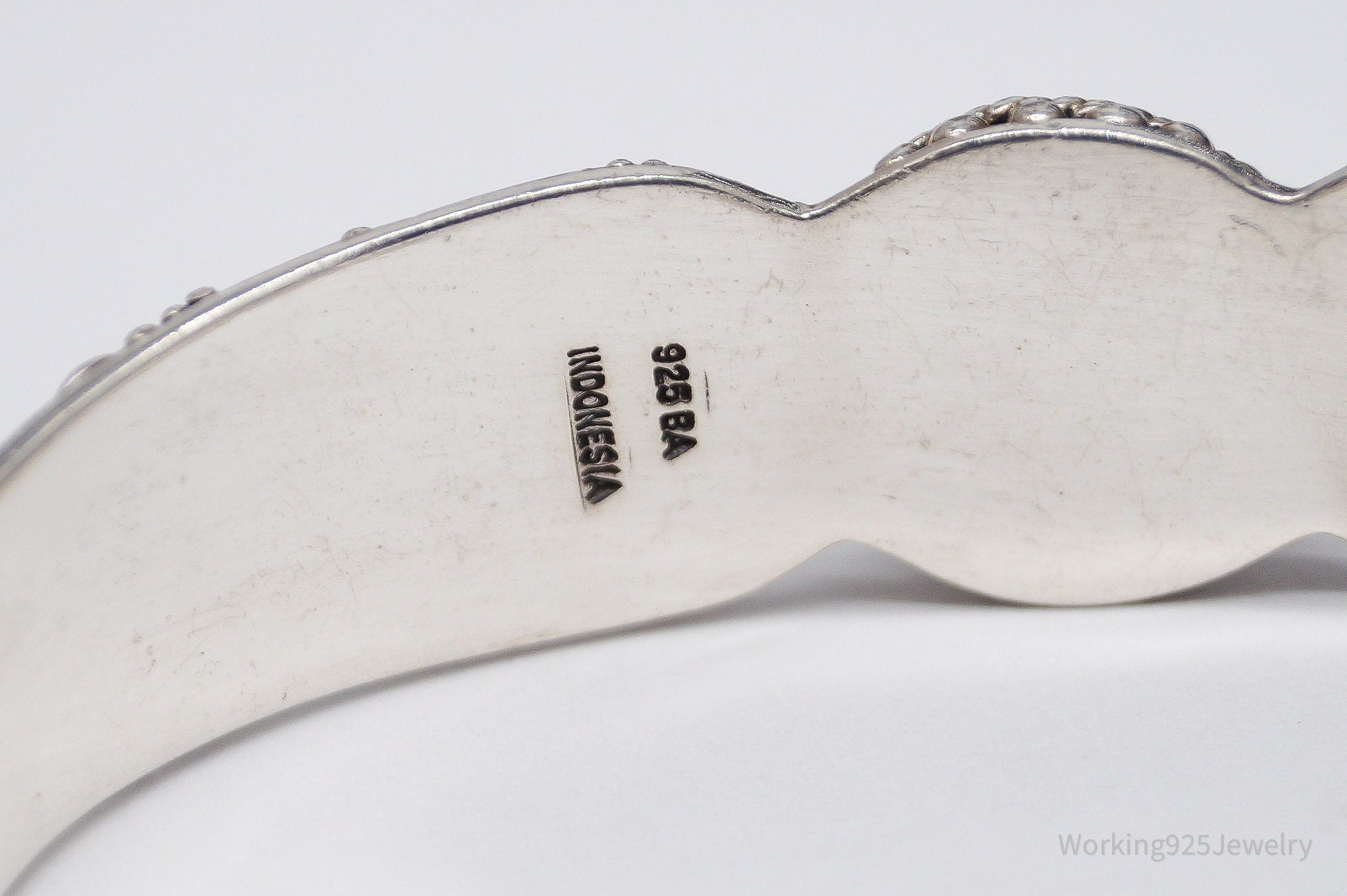 Vintage Designer BA Suarti Mother Of Pearl Sterling Silver Cuff Bracelet 7.25"