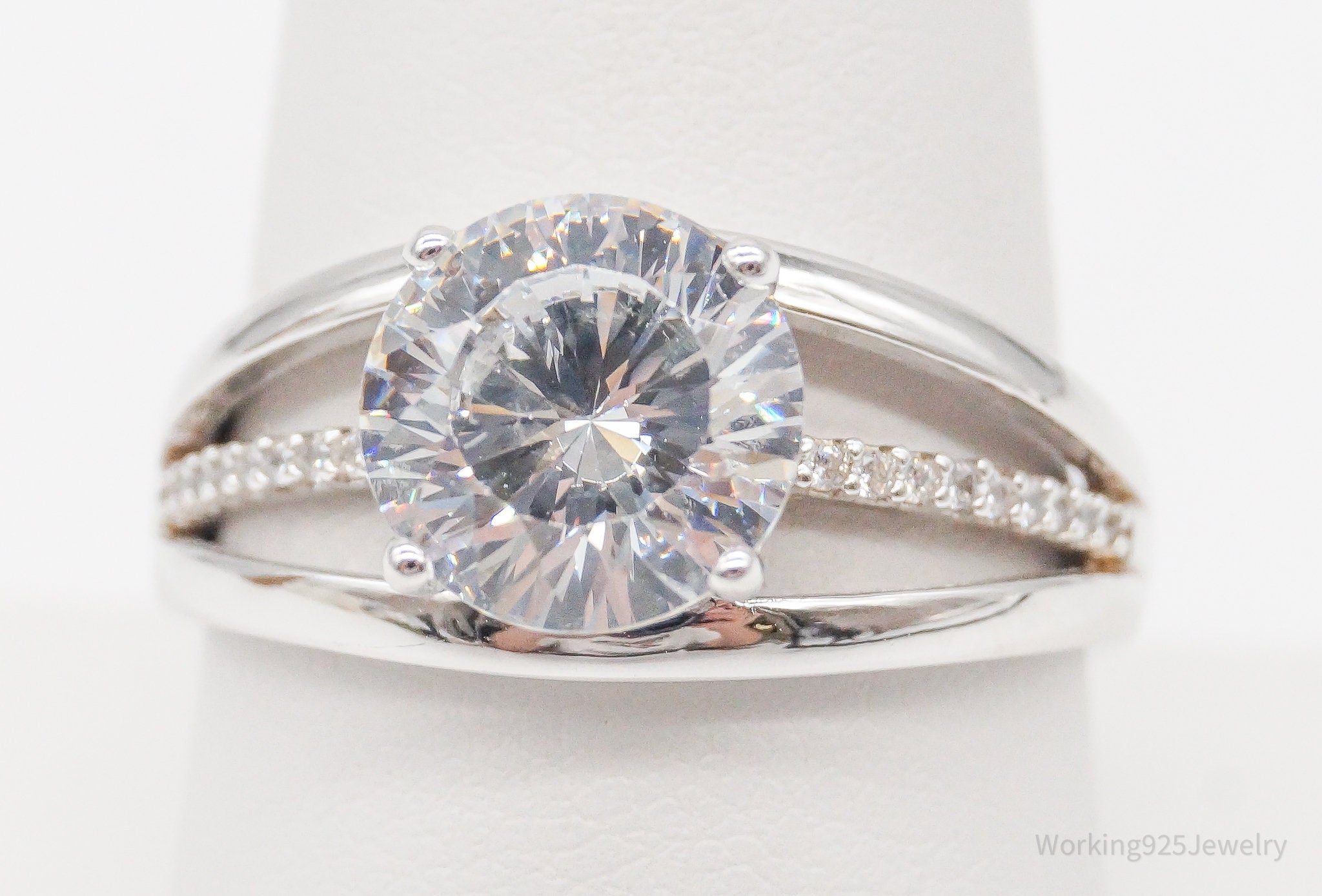 Designer PAJ Large Cubic Zirconia Sterling Silver Ring - Size 9.25