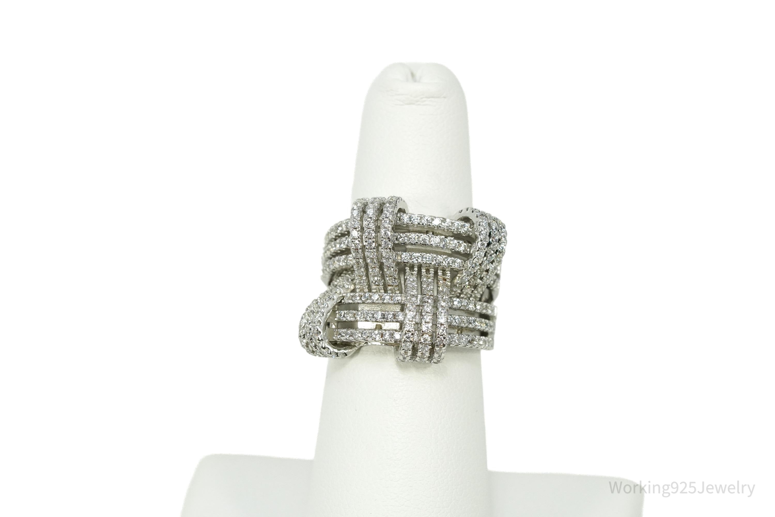 SUZY LEVIAN Pave Cubic Zirconia Sterling Silver Weaving Wide Band Ring Size 6.5