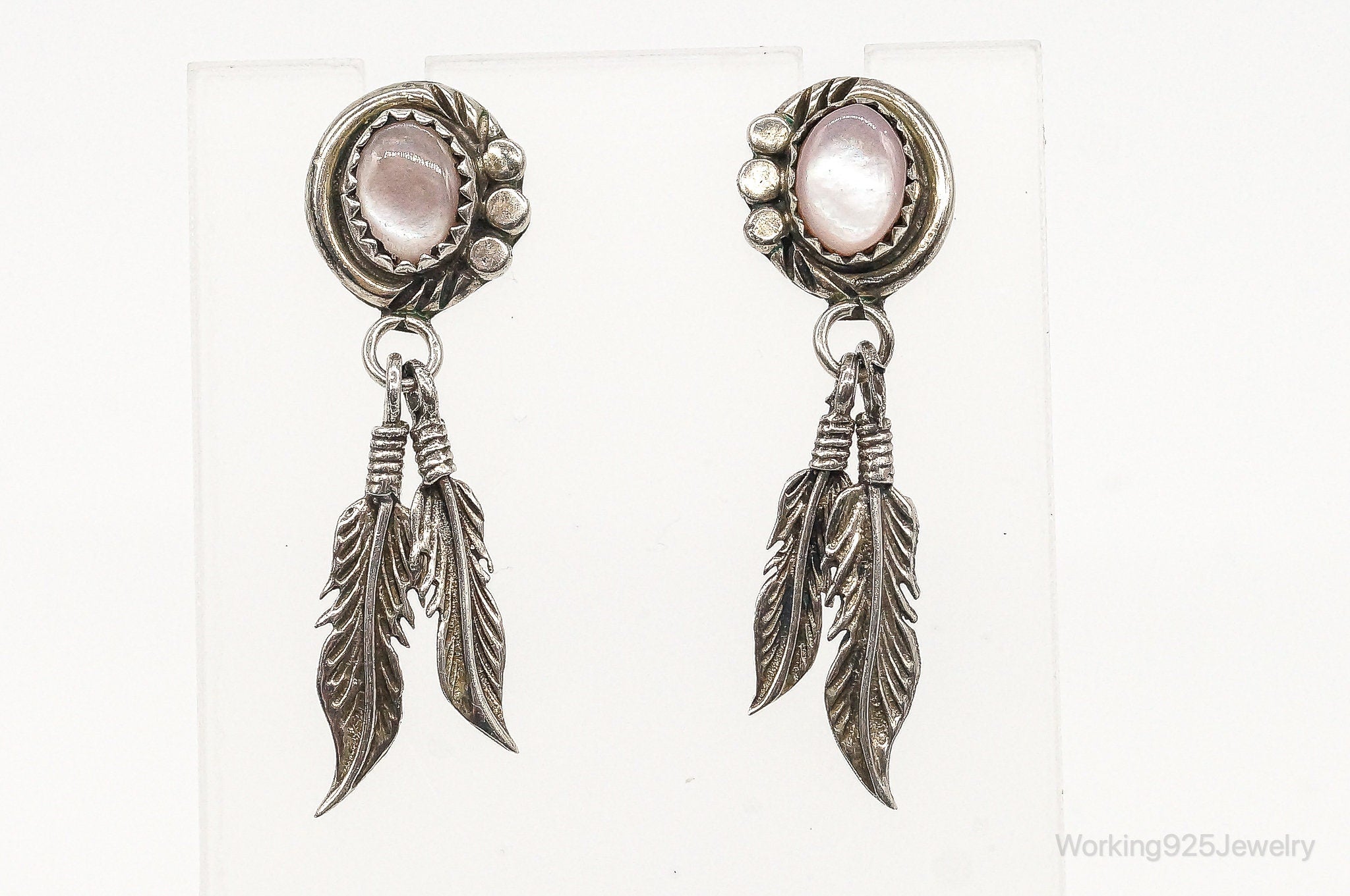 Vintage Native American Mother Of Pearl Sterling Silver Earrings