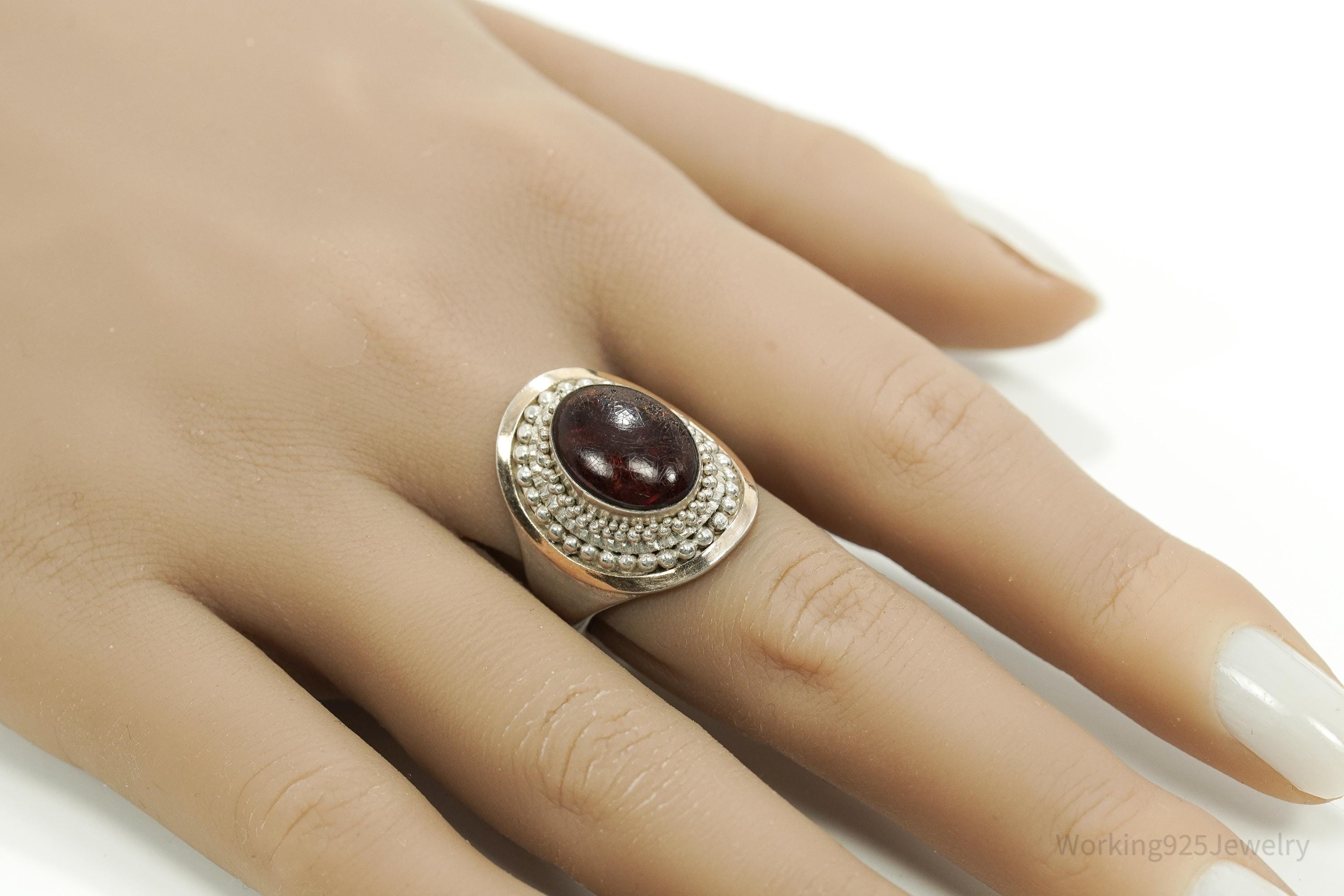 Vintage Amber Sterling Silver Gold Vermeil Ring - Size 8.25