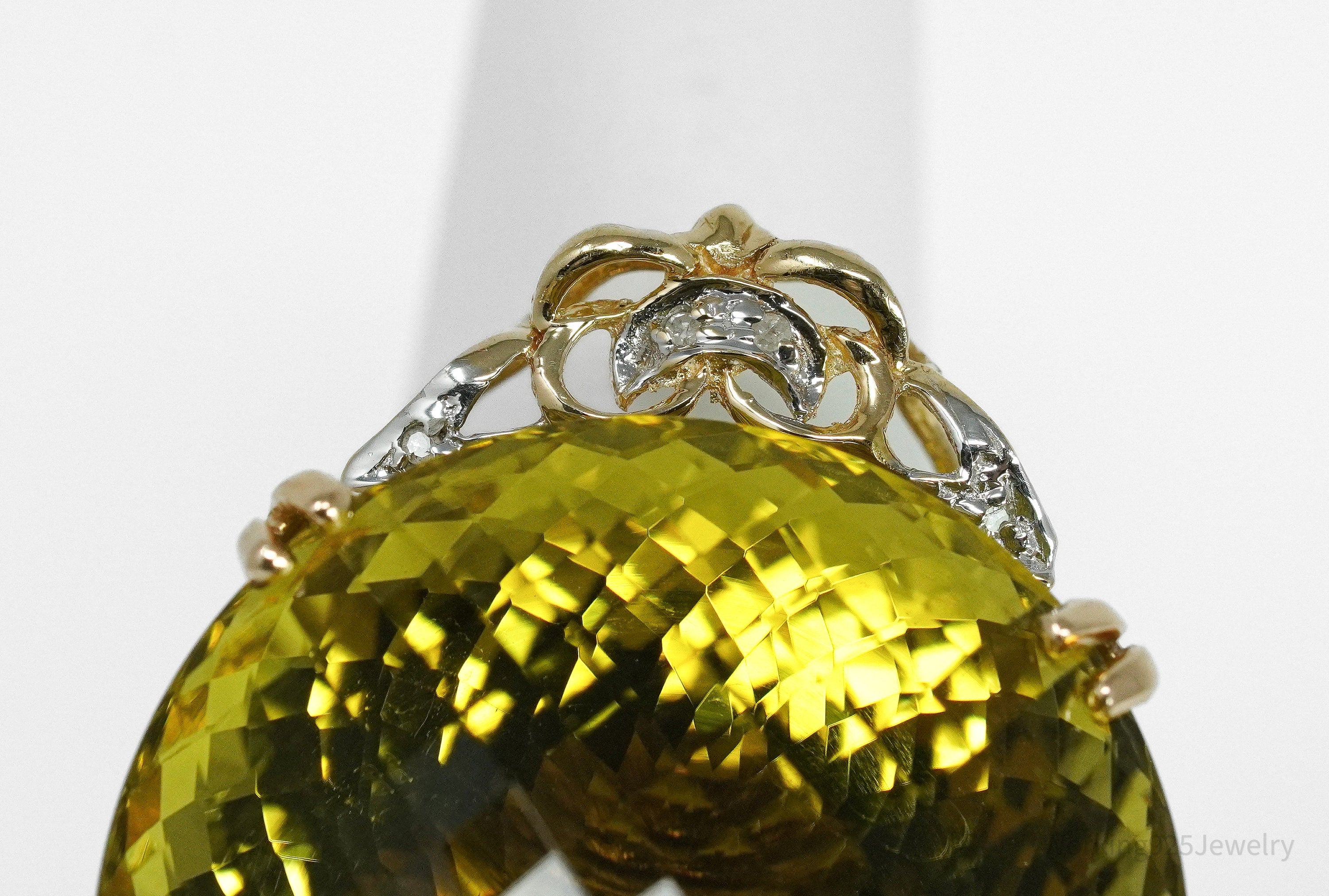 Large Citrine & Diamonds 14K Yellow Gold Ring - Size 8.25