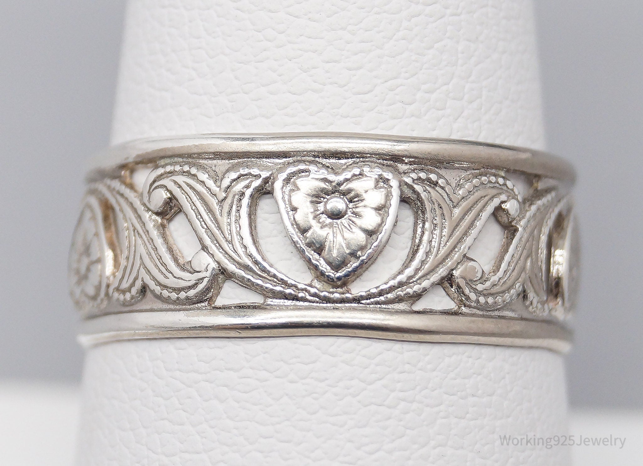 Antique Vintage SETA Ornate Sterling Silver Band Ring - Size 8.75