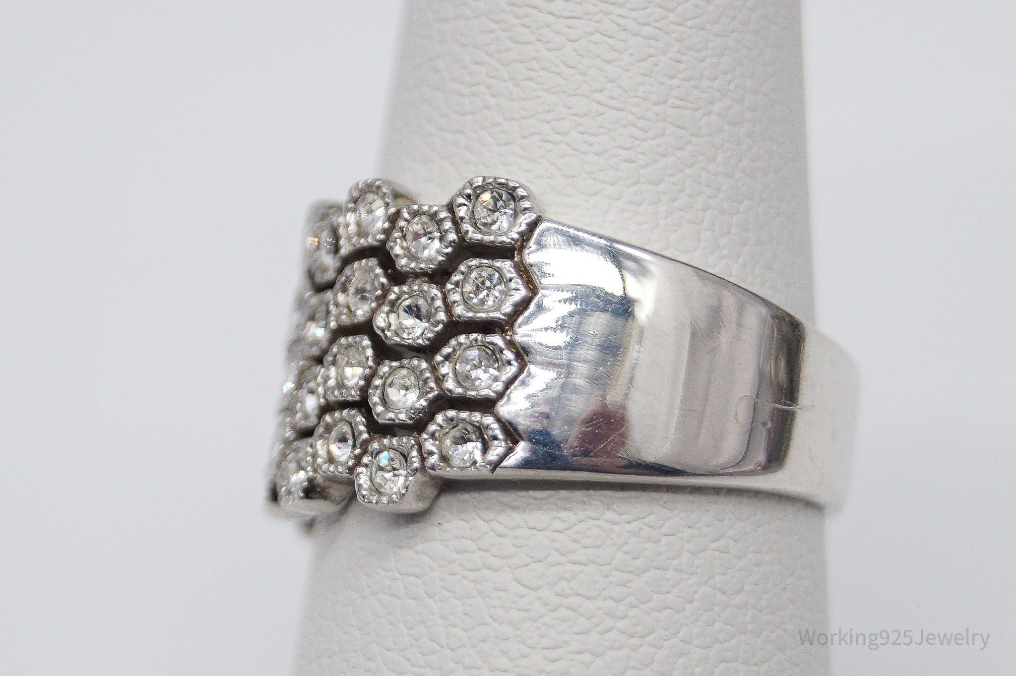 Vintage Designer HAN Clear Stone Sterling Silver Ring - Size 7