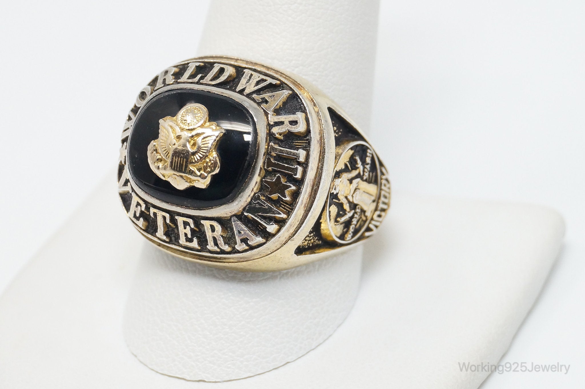 Vintage United States WWII Vet Gold Wash Sterling Silver Ring - Size 10.75