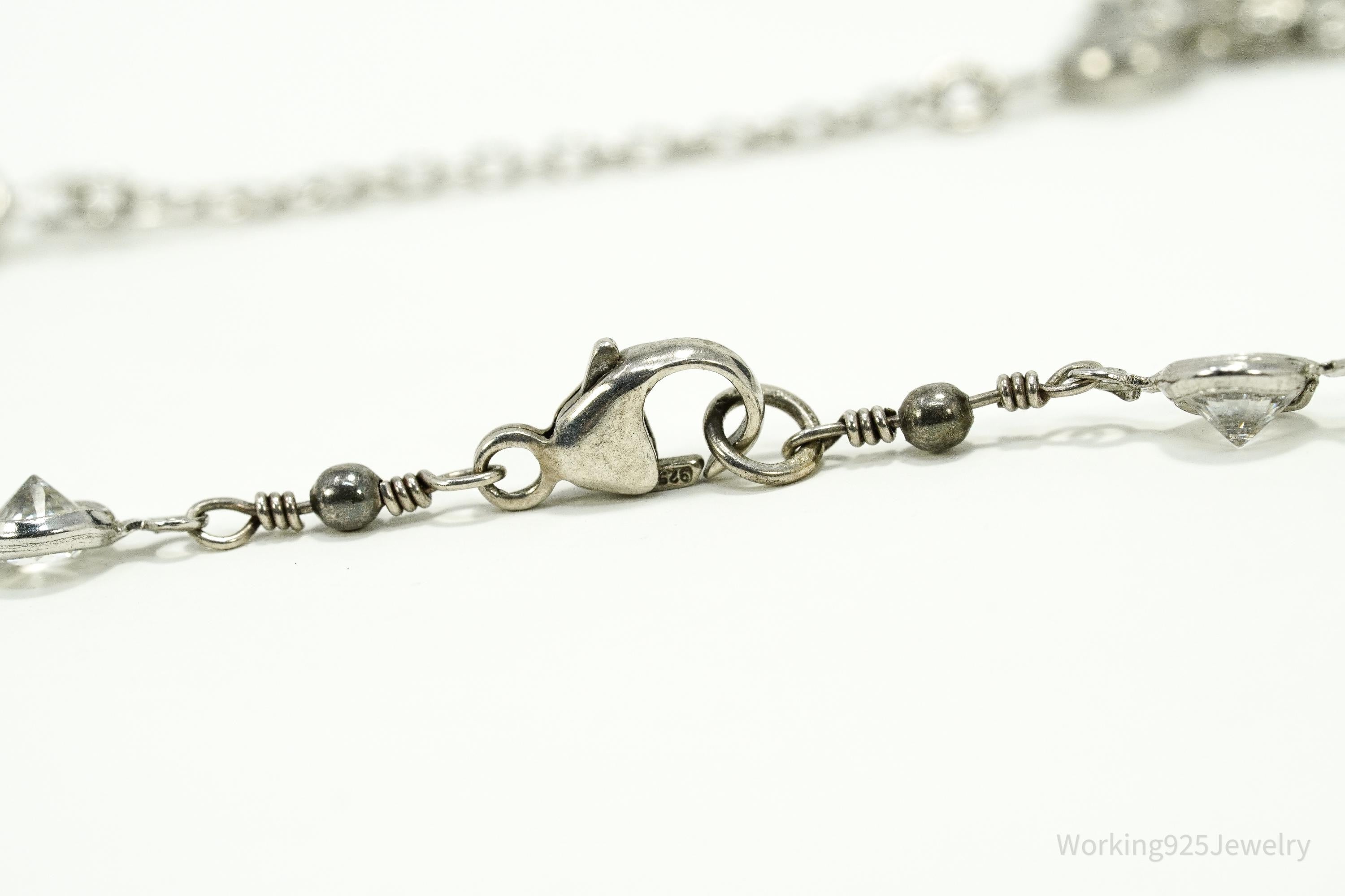 Vintage Cubic Zirconia Sterling Silver Necklace 40"