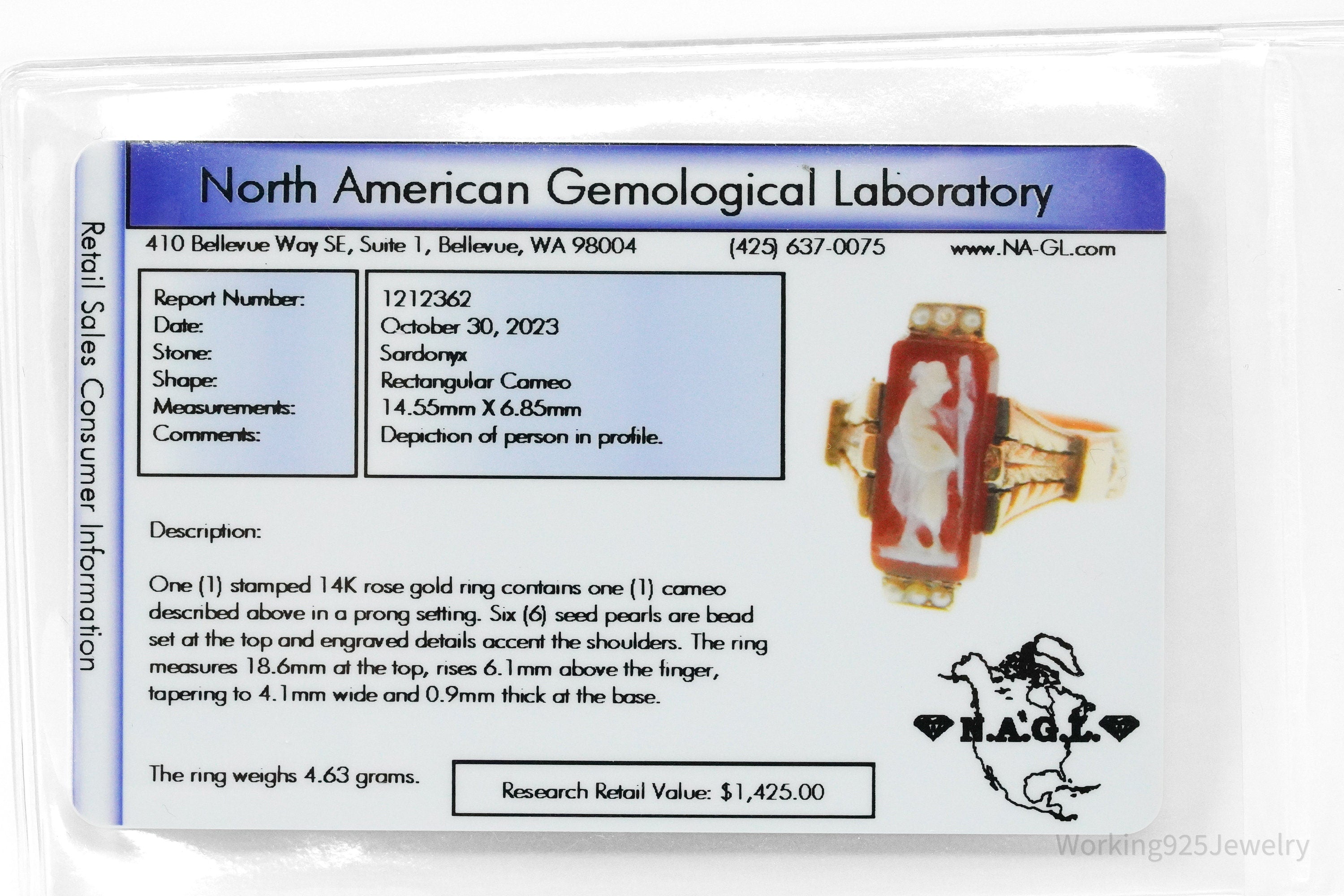 Antique 14K Rose Gold & Seed Pearls Cameo Ring - Size 6.5