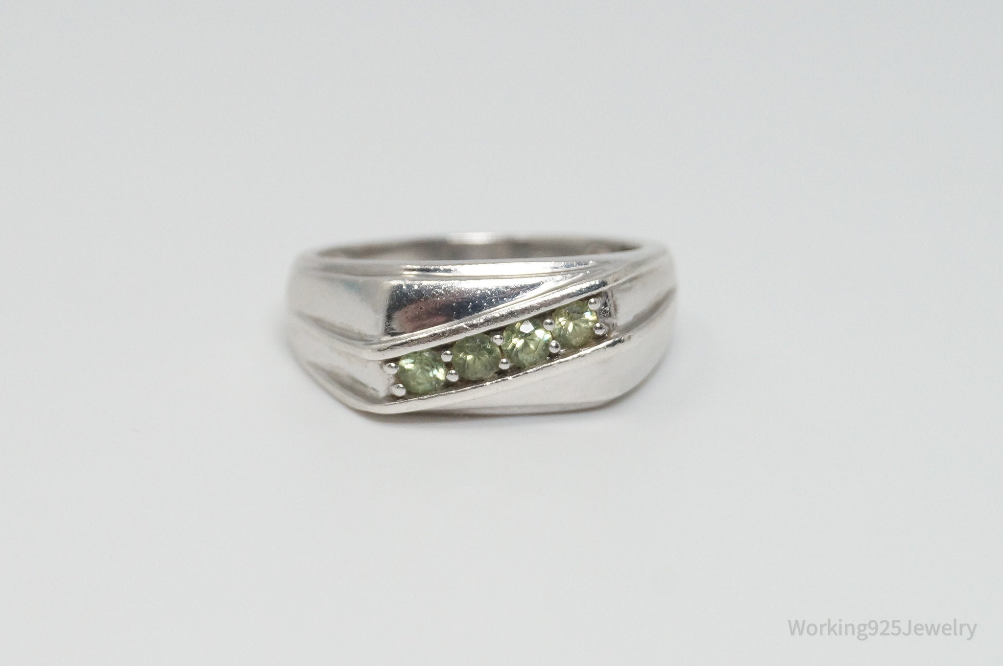 Vintage Peridot Sleek Sterling Silver Ring - Sz 12