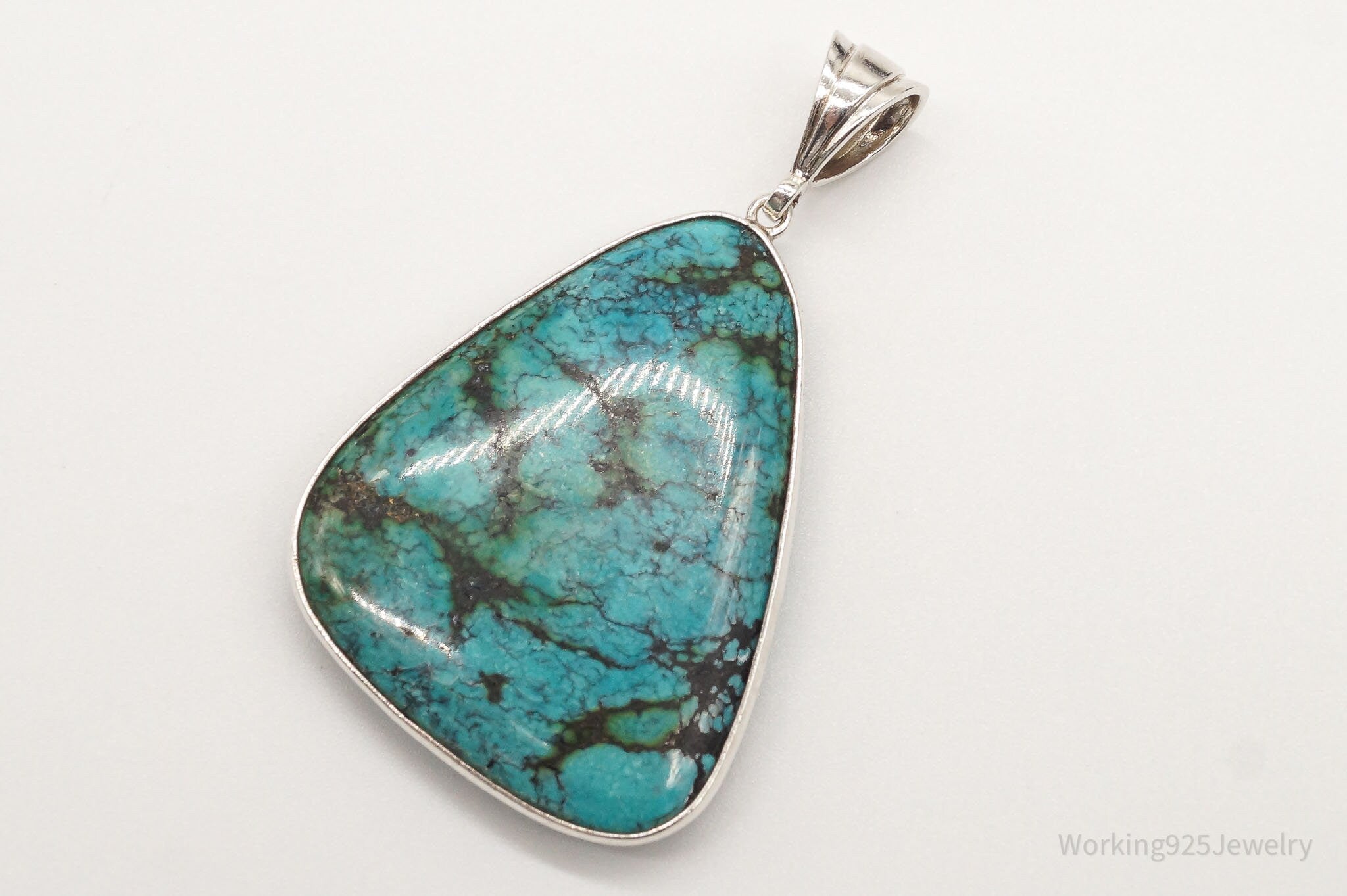 Vintage Large Turquoise Sterling Silver Necklace Pendant