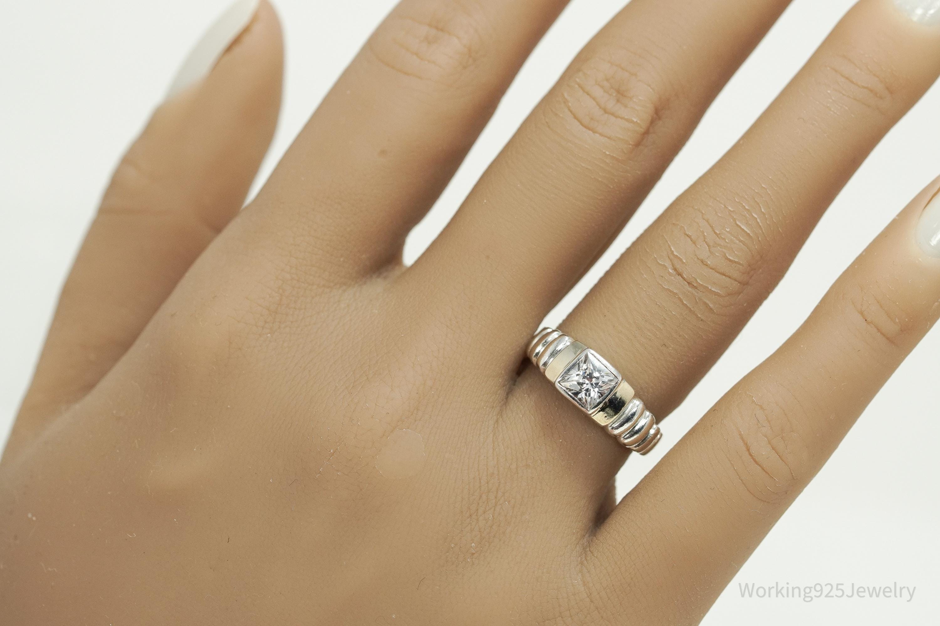 Vintage Cubic Zirconia Gold Vermeil Sterling Silver Ring - Size 6.75