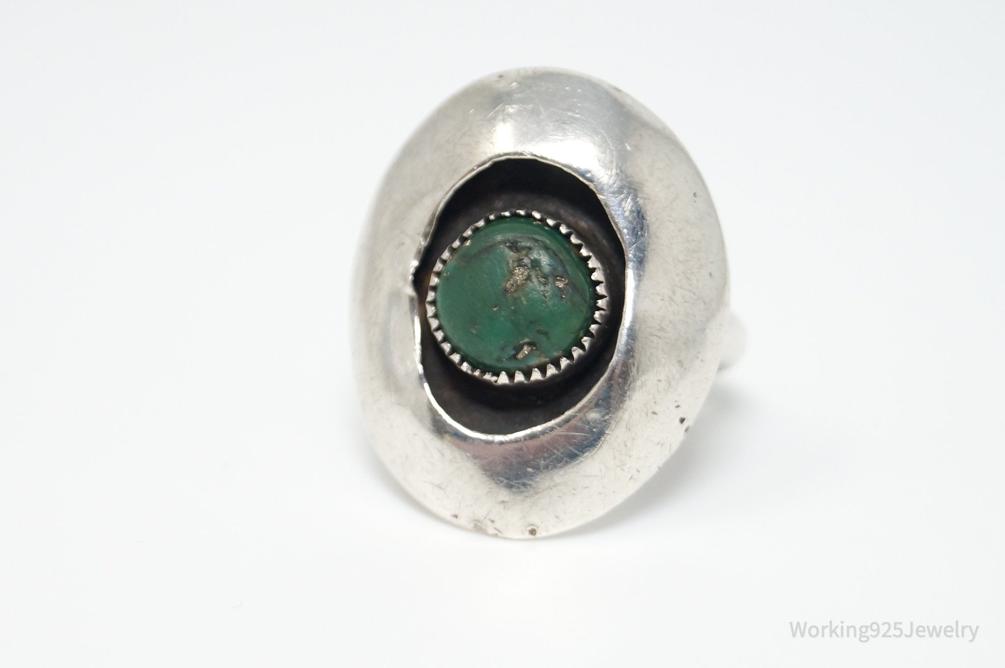 Vtg Native American Turquoise Shadow Unsigned Sterling Silver Ring - Sz 6.25