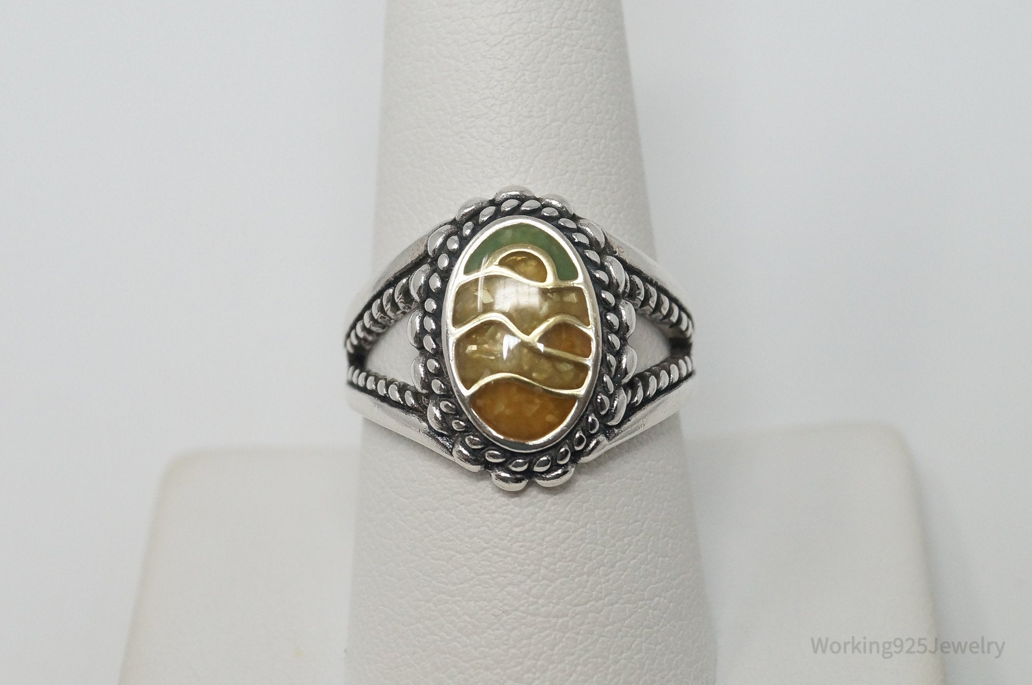 Vtg Designer Carolyn Pollack Relios Mountain Scene Sterling Silver Ring - Sz 9